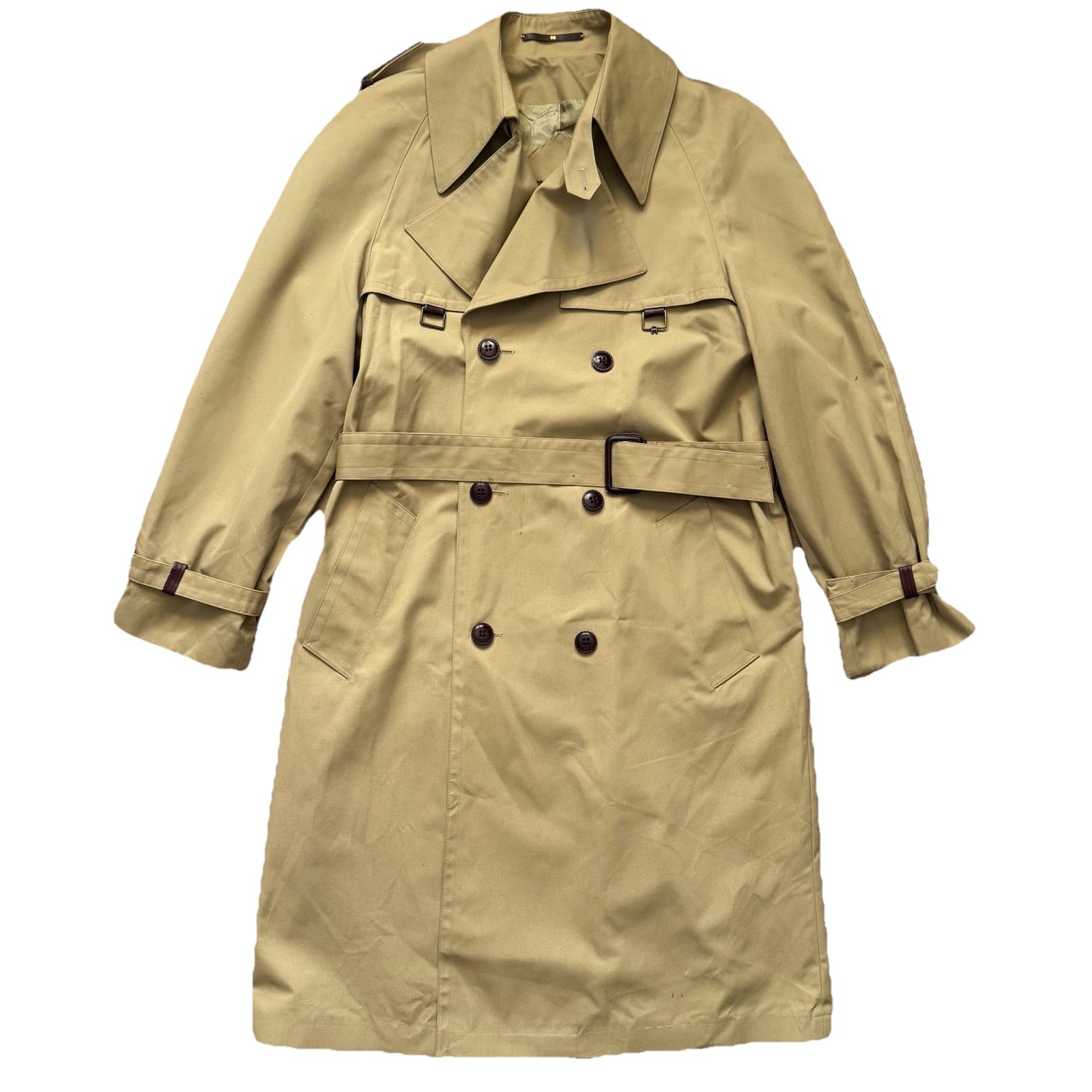 Vintage 70s Etienne Aigner Trench Coat Womens 38 Tan Double Breasted Belted