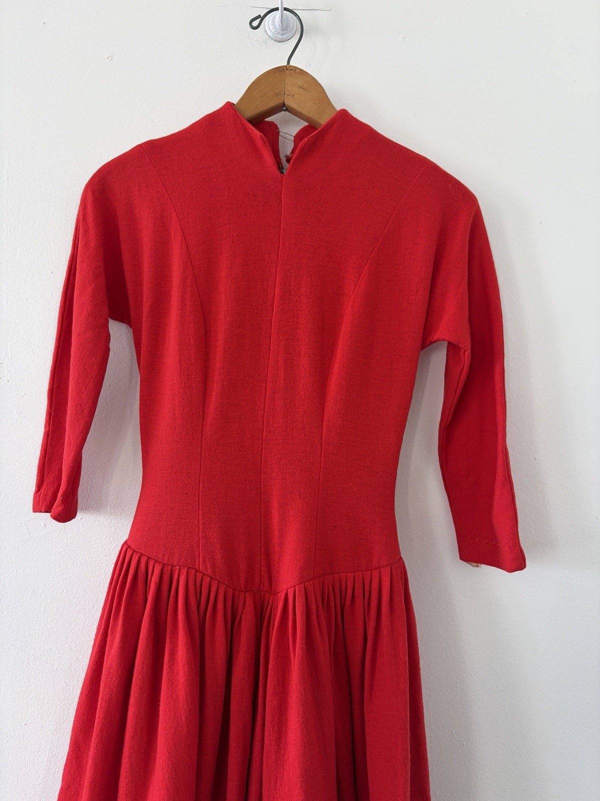50s 40s Wool Basque Drop Waist Princess Seam Winter Day Dress Midi Full Skirt XS