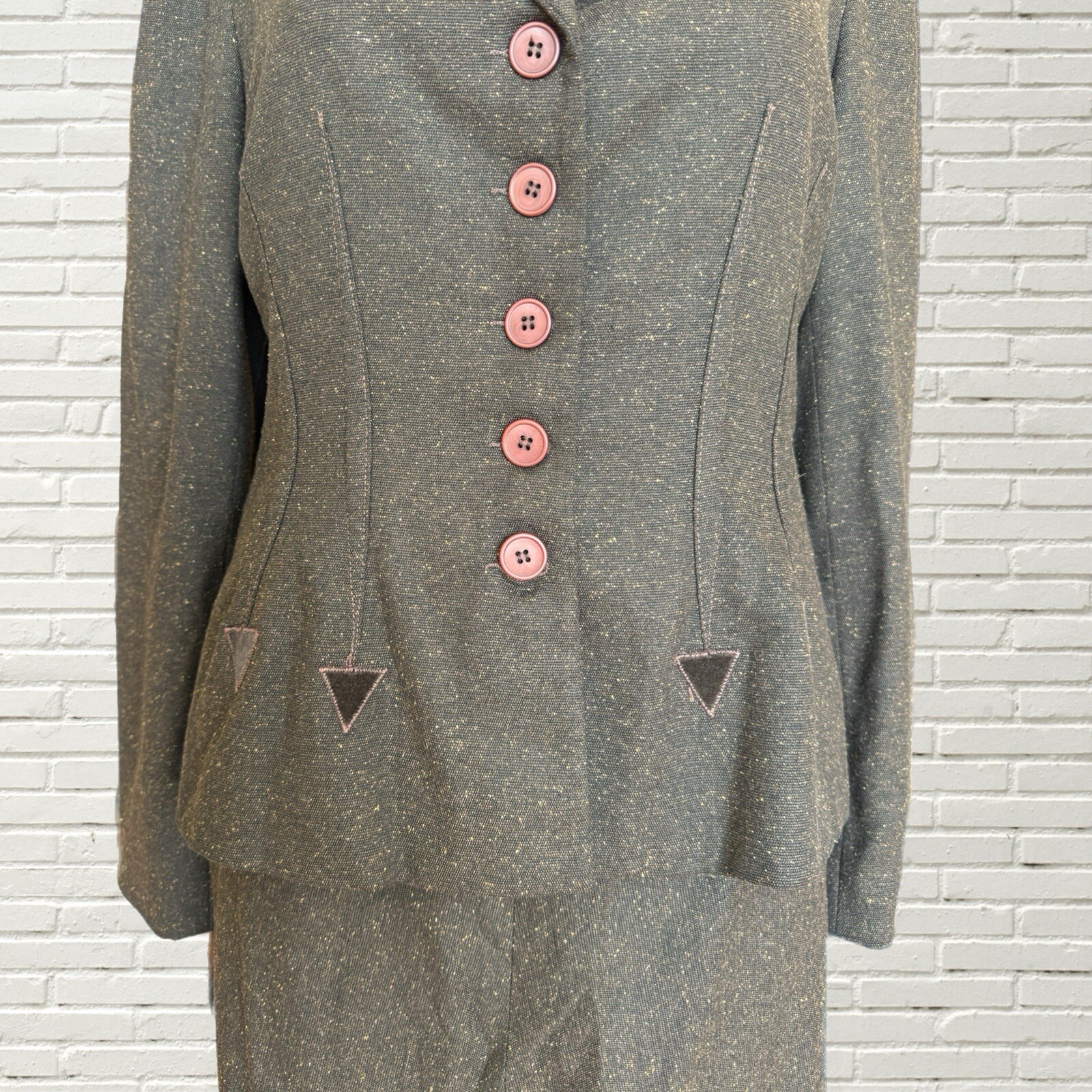 Vintage 90s Does 40s Two Piece Set Brown Wool Tailored Blazer And Skirt