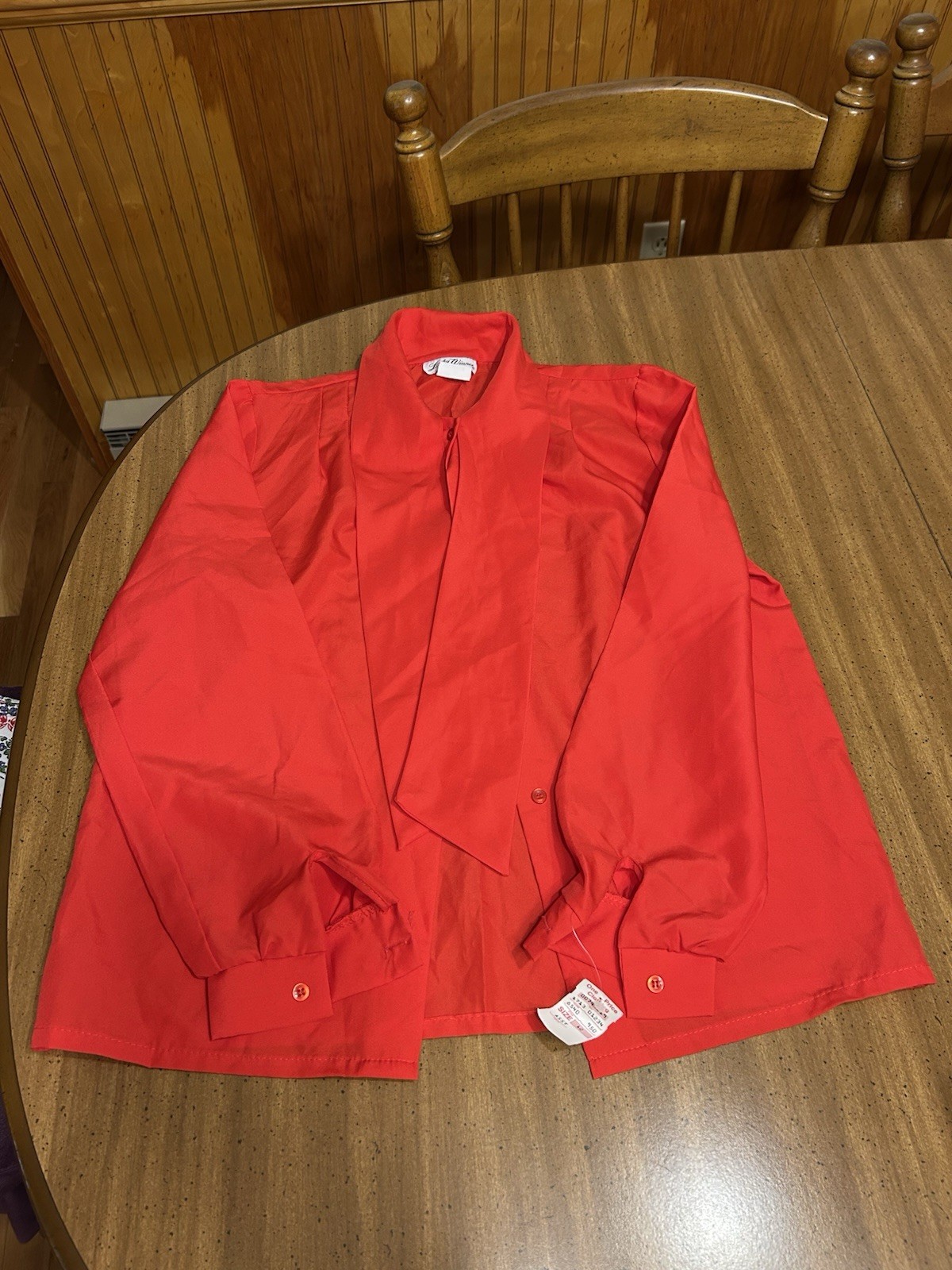 Vtg 70s Lucky Winner Button Blouse Neck Ties Red Shirt Size 12 NWT!