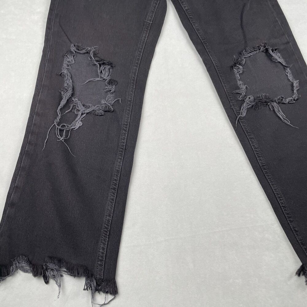 We The Free Maggie Jeans Sz 26 Distressed Black Mid Rise Straight Leg Grunge 90s