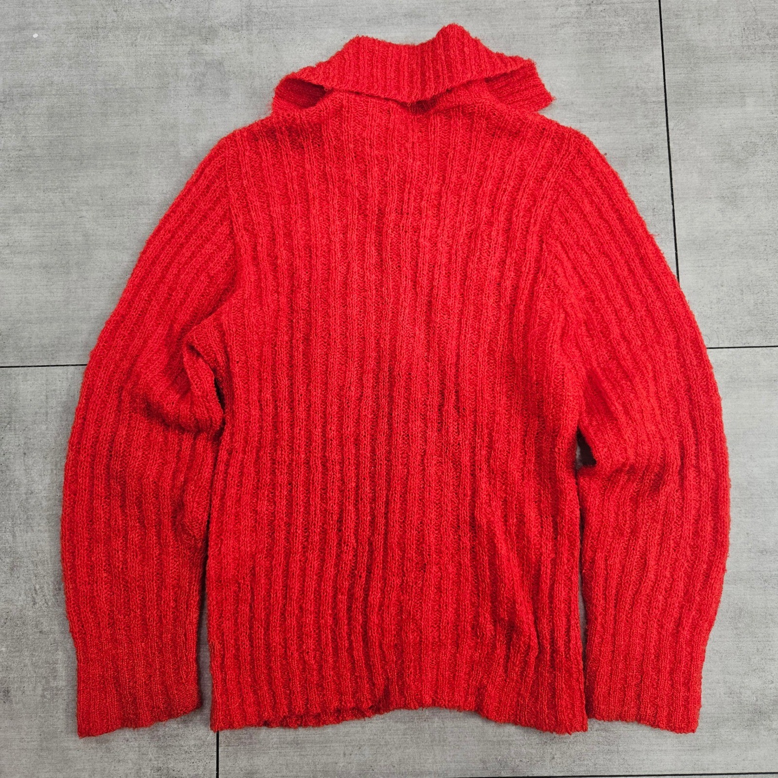 Vintage 50s Designer’s Original Red Mohair Wool Knit Button Cardigan Sweater