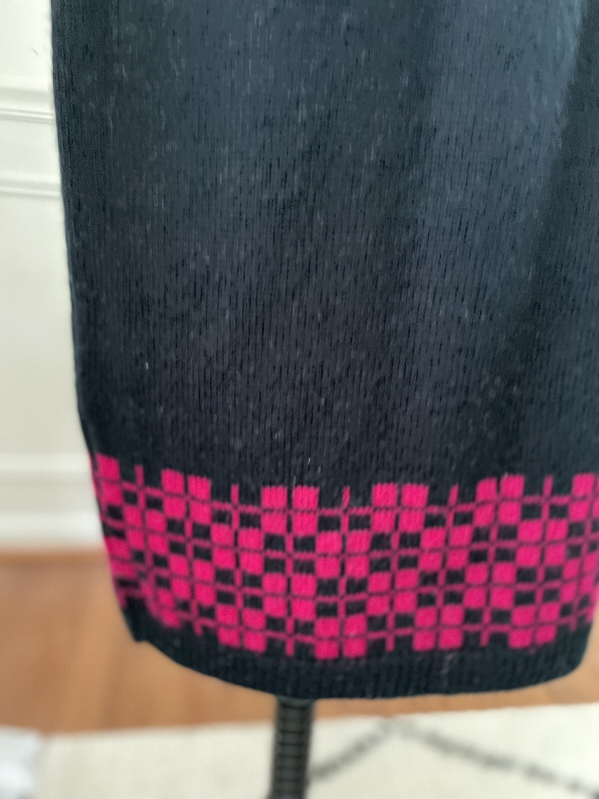 Vintage 80s Boundary Waters Outfit Sweater Skirt Set Fuchsia Black M