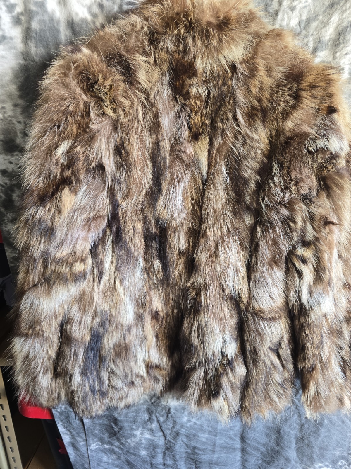 Raccoon Fur Coat Womens Brown Full Pelt Hip Length Plush Winter Size M L