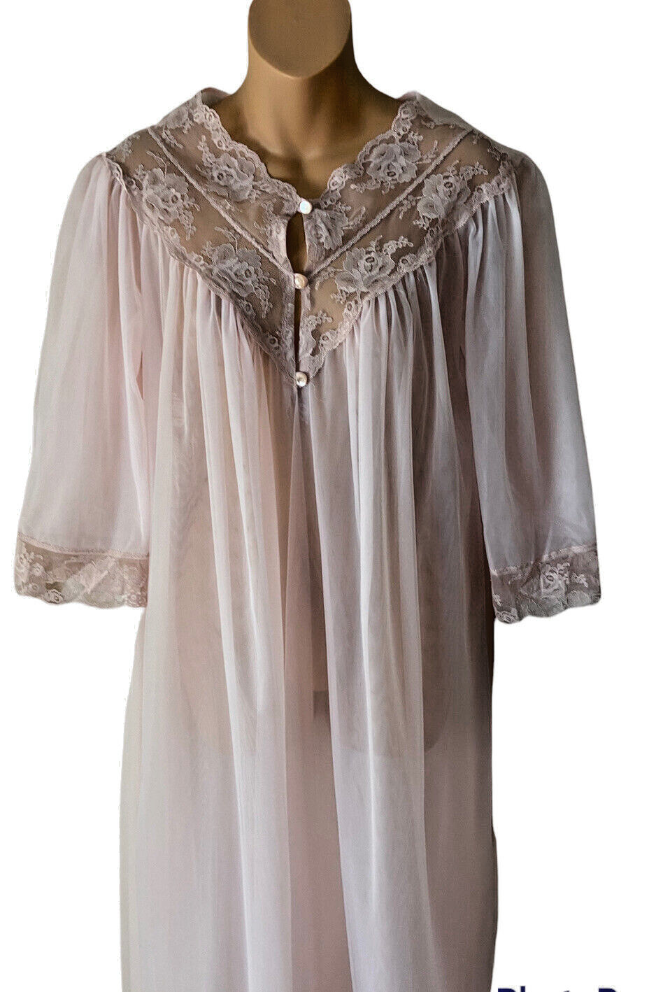 Vintage Texsheen Pink Peignoir Robe Size Sheer Lace Glamorous Hollywood Size S