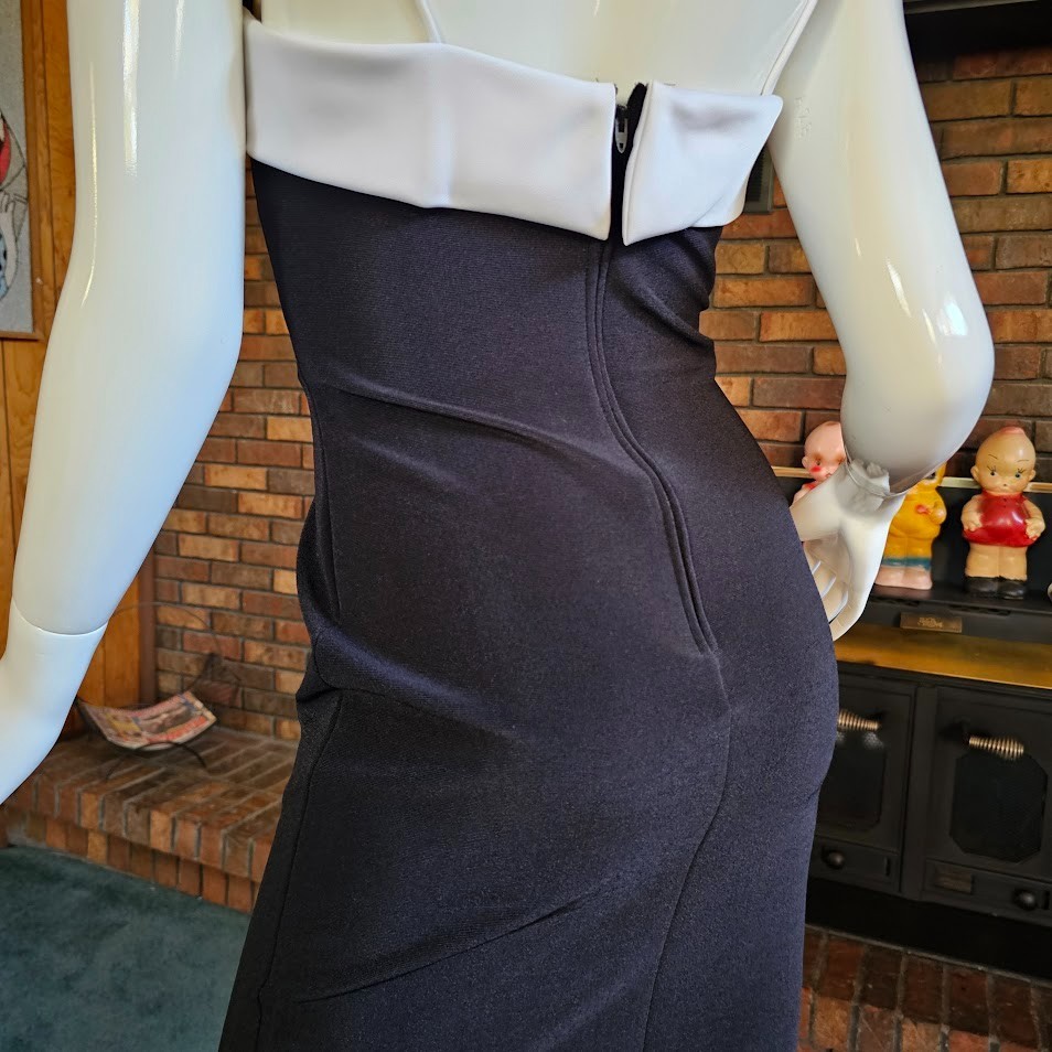 Vtg 90s Cache Tuxedo Plunging Evening Cocktail Party High Slit Wiggle Dress S/M