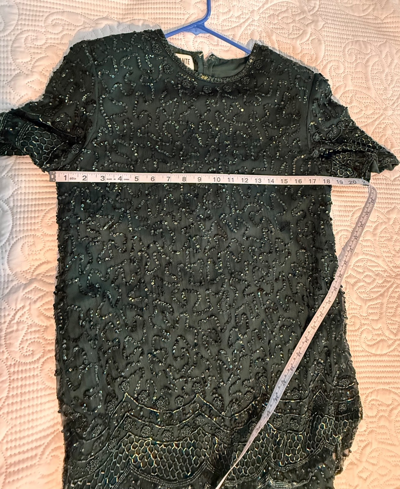 Vintage beaded silk hunter green formal dress
