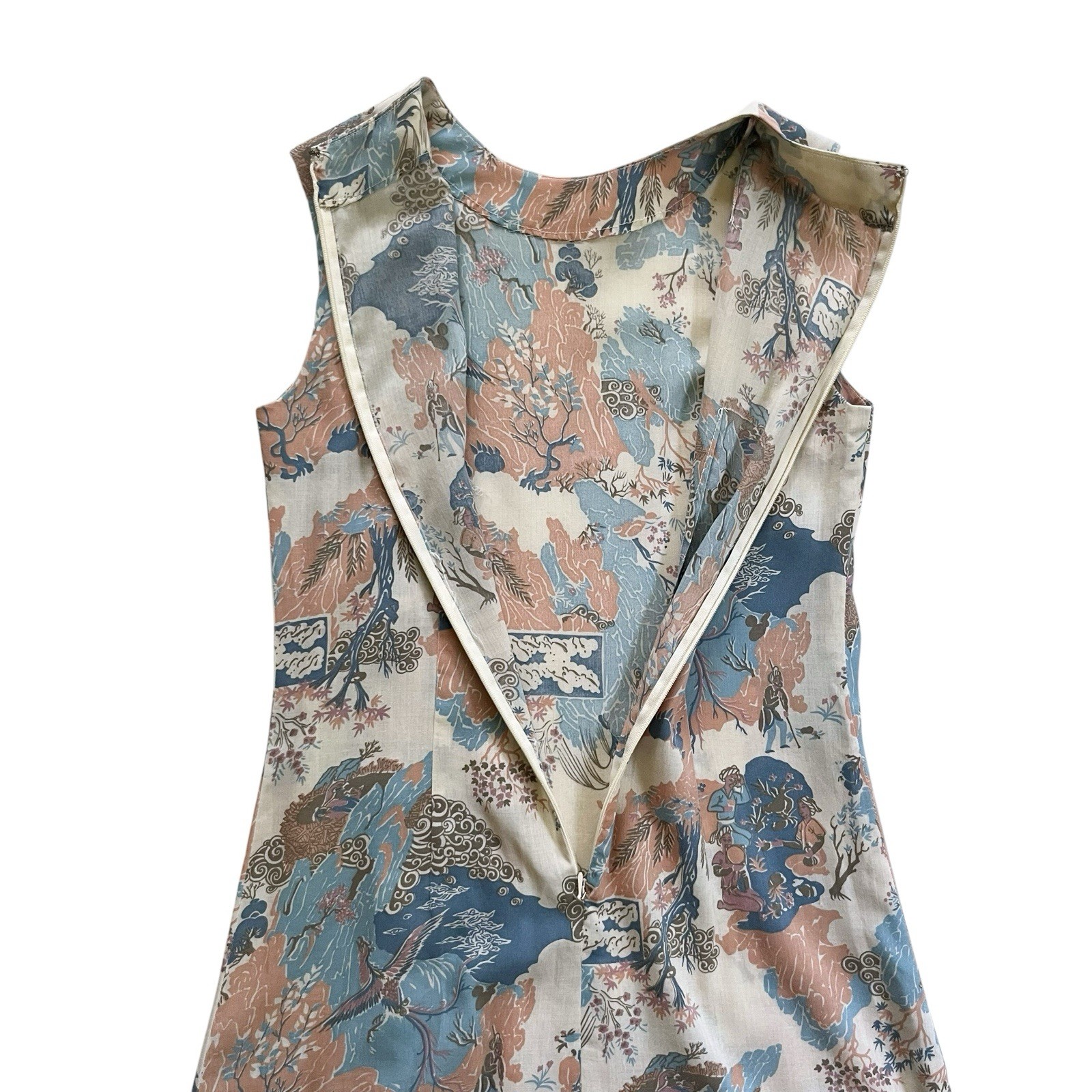 50s 60s Vintage Handmade Asian Inspired Print Shift Dress Small