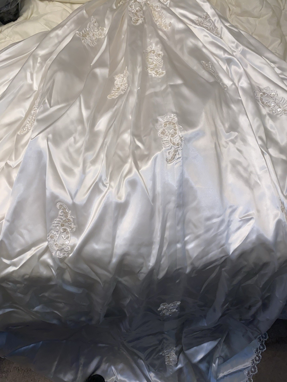 Majestic Vintage Y2k White&Ivory Satin Short Wedding Dress detachable Train Sz.8