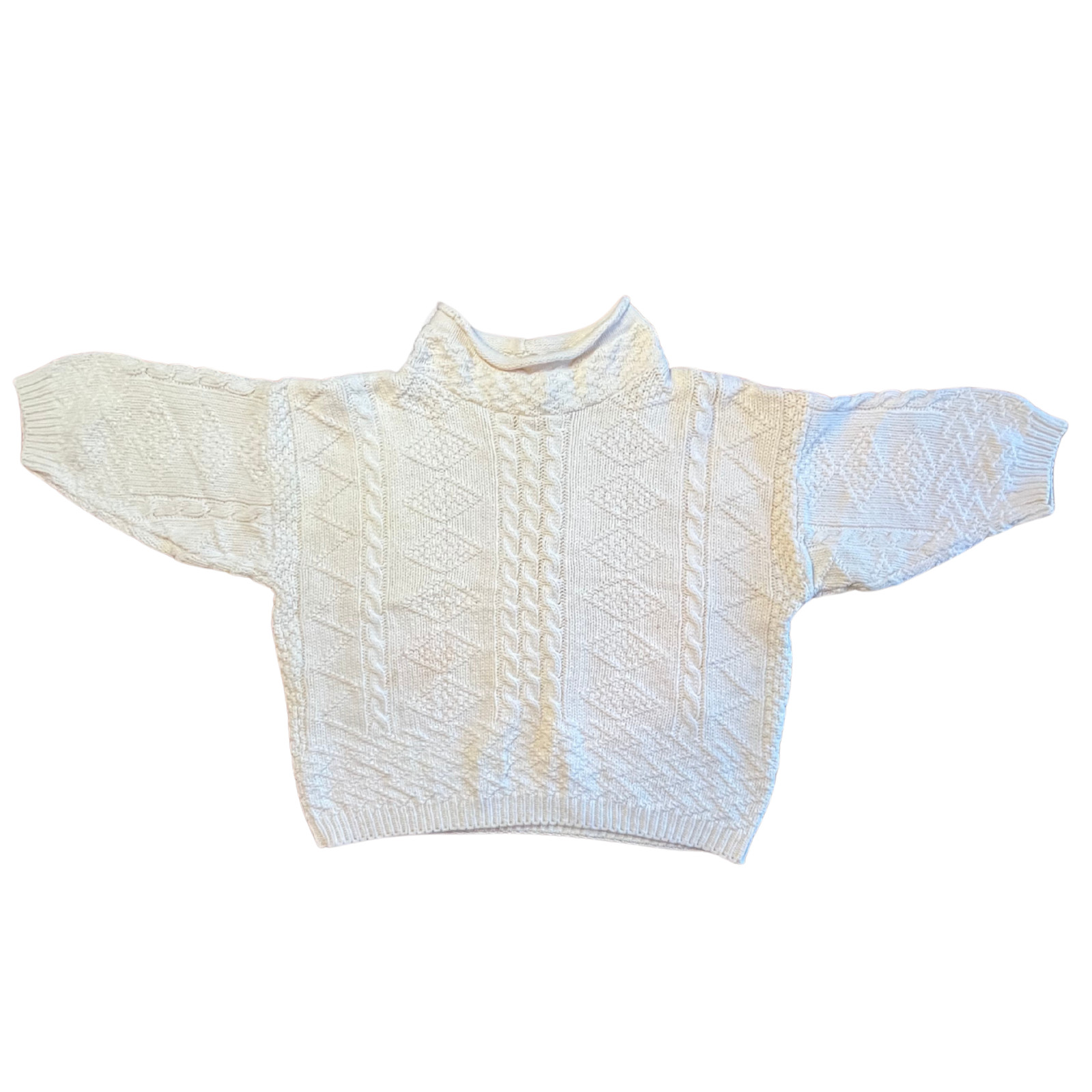 Vintage 90s Cream Cable Knit Sweater XXS Cropped Chunky Fairy Academia Fisherman