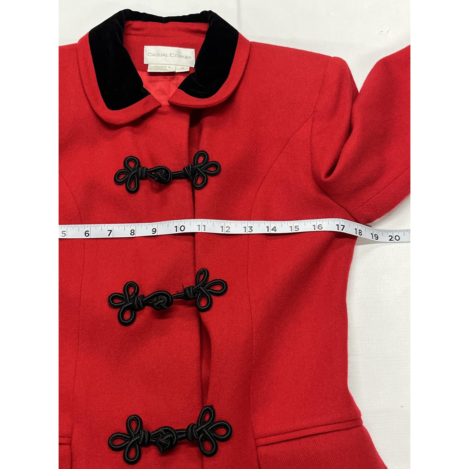VTG Casual Corner Red 100% Wool Womens Padded Shoulder Blazer Jacket Size 4