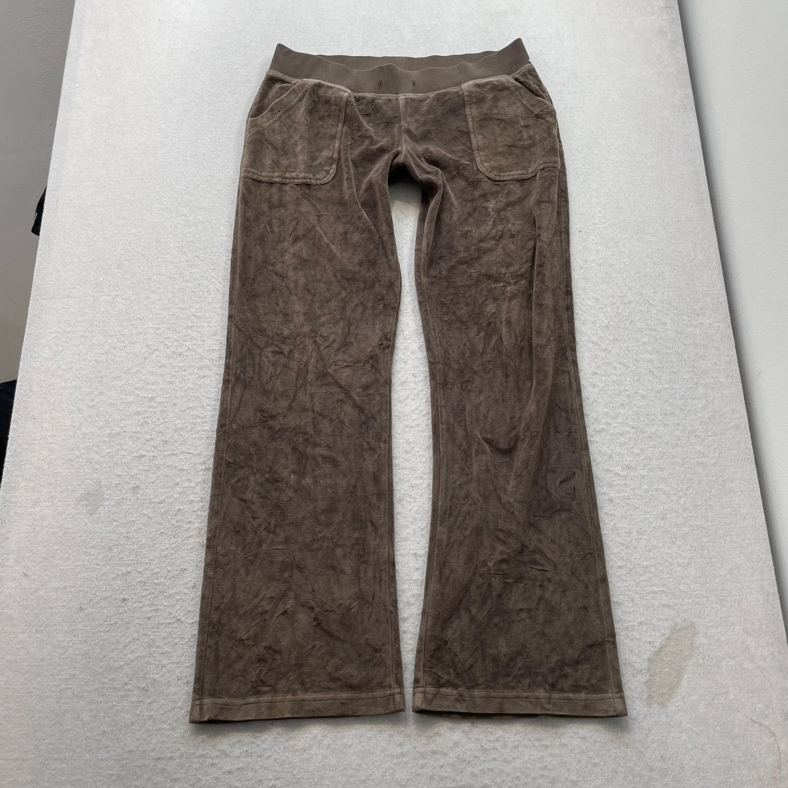 Juicy Couture Women’s Brown Velour Flared Track Pant Pockets Loungewear Size M