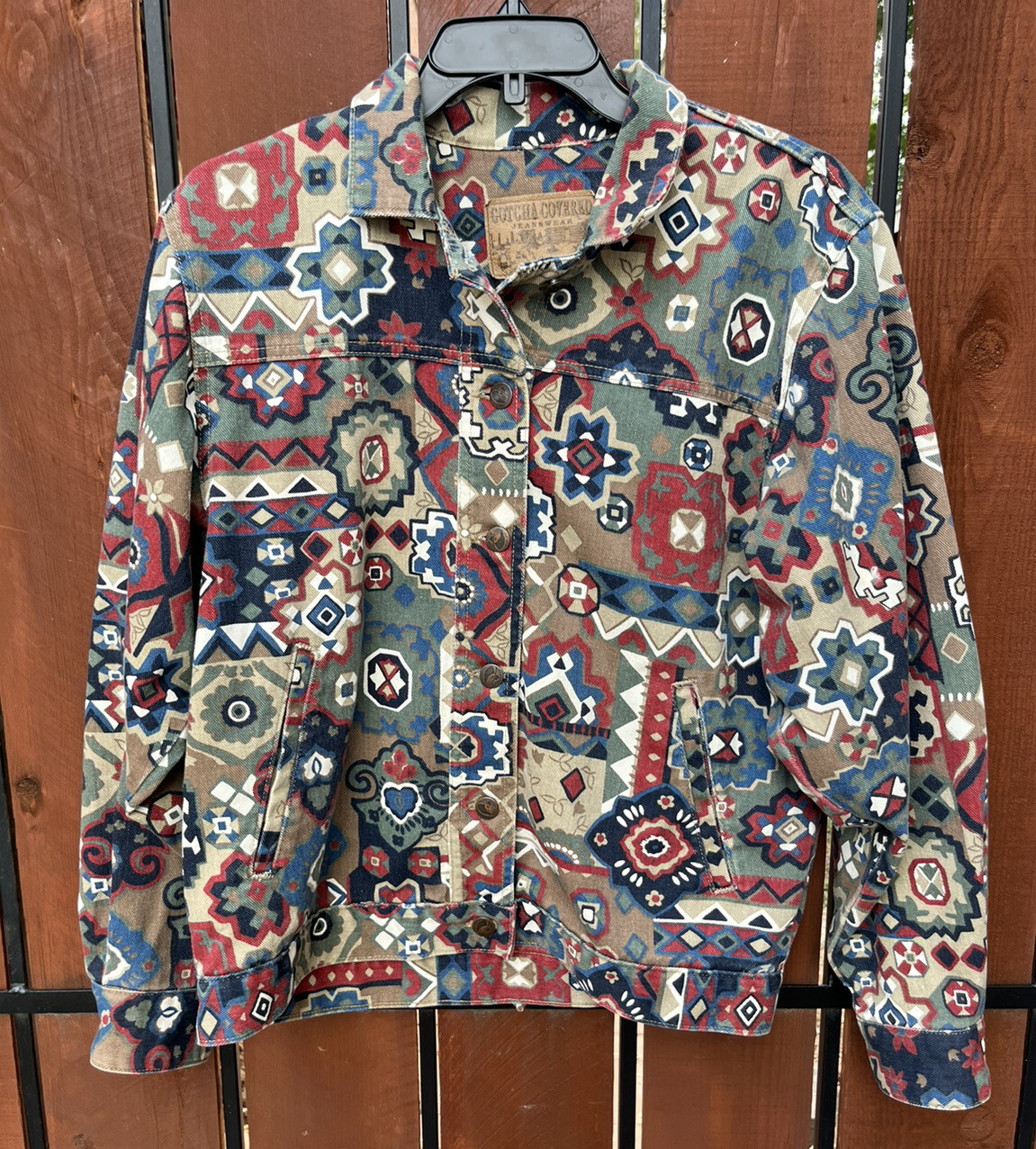 VTG 90s Gotcha Covered Southwestern Jean Jacket Blanket Women’s Boxy Small