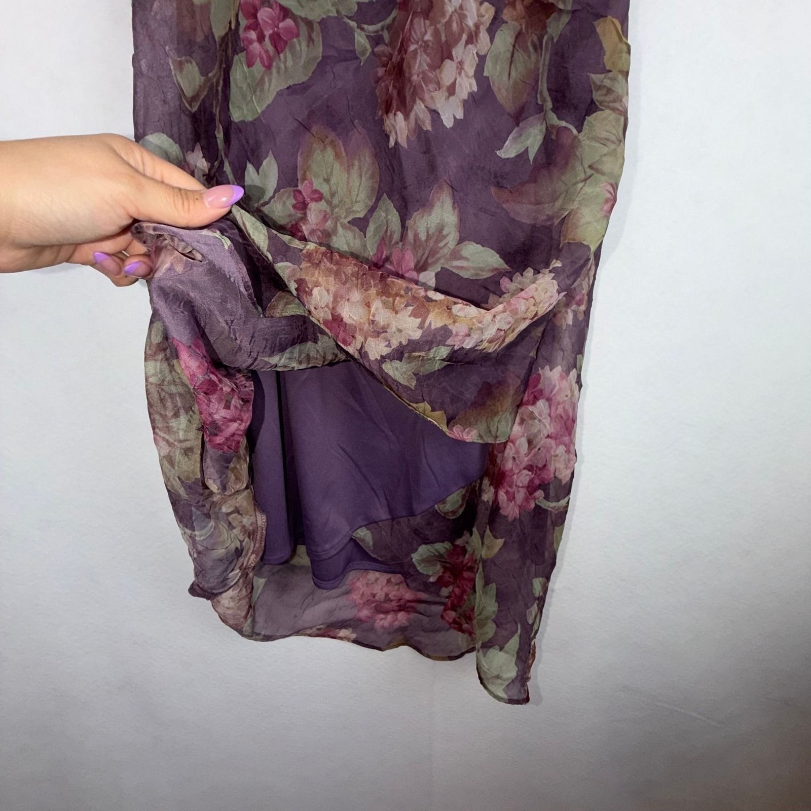Floral Maxi Skirt Womens 10 Purple Sheer Chiffon Y2K Cottagecore Fairycore