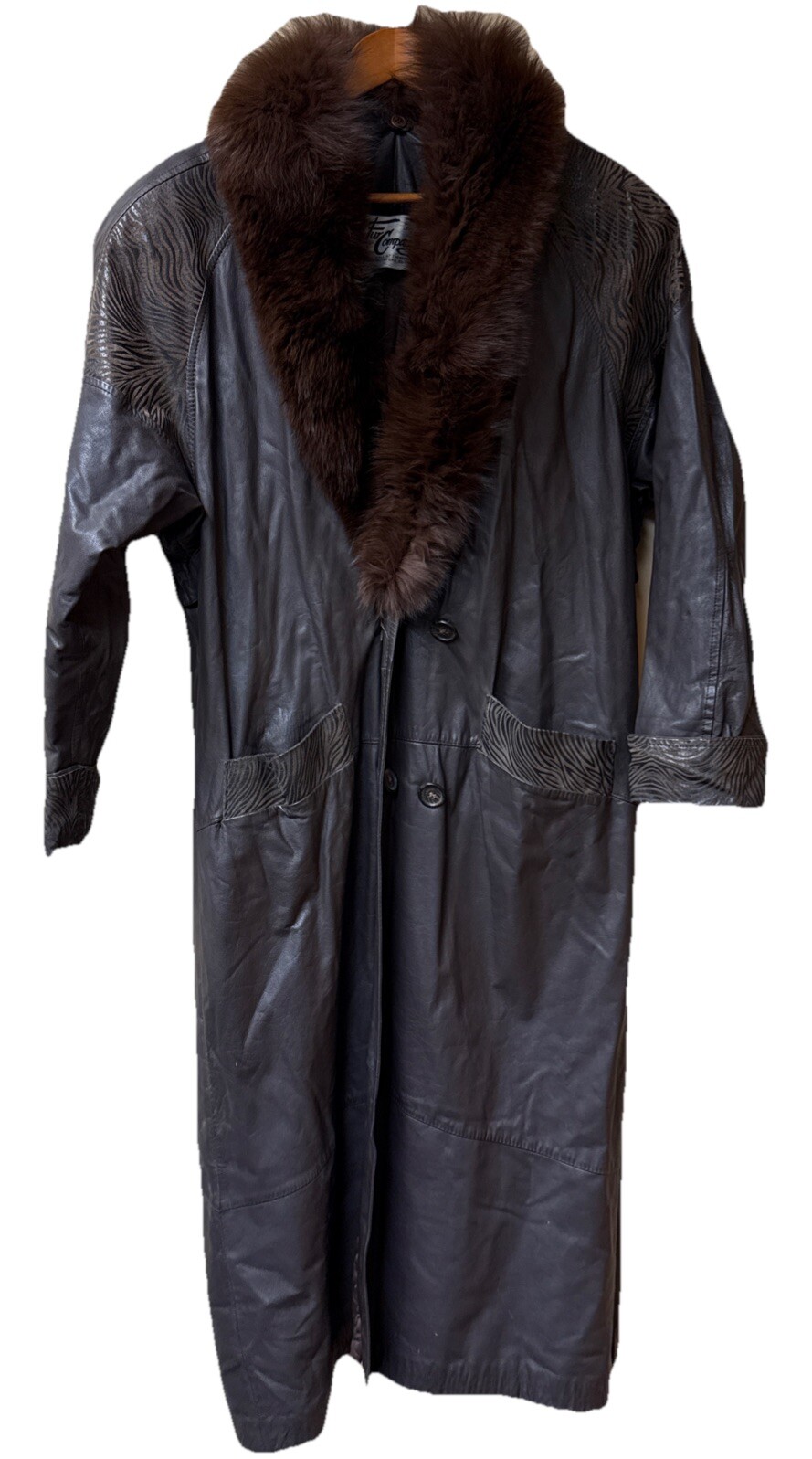 Amazing VTG 80s Long Leather Real Fur Collar Women’s Jacket Tiger Print Suede L