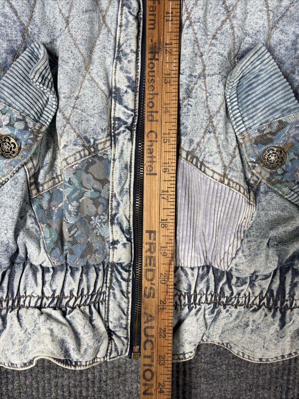 Vintage Braetan 80s Acid Wash Denim Patchwork Quilted Jacket Sleeve Medium Retro