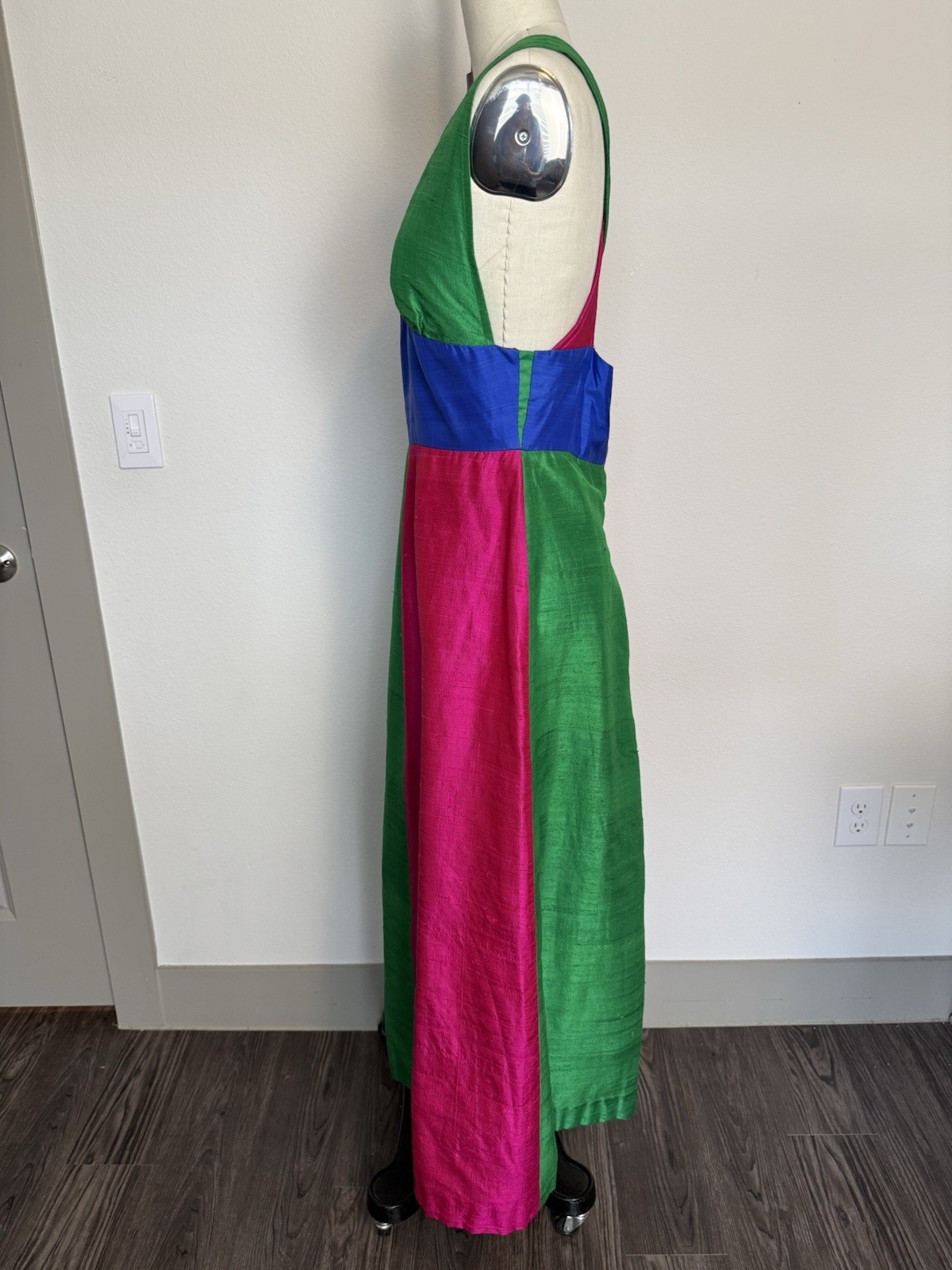 60s 70s VTG Sabina of India for Lord & Taylor Colorblock Silk Maxi Dress, Medium
