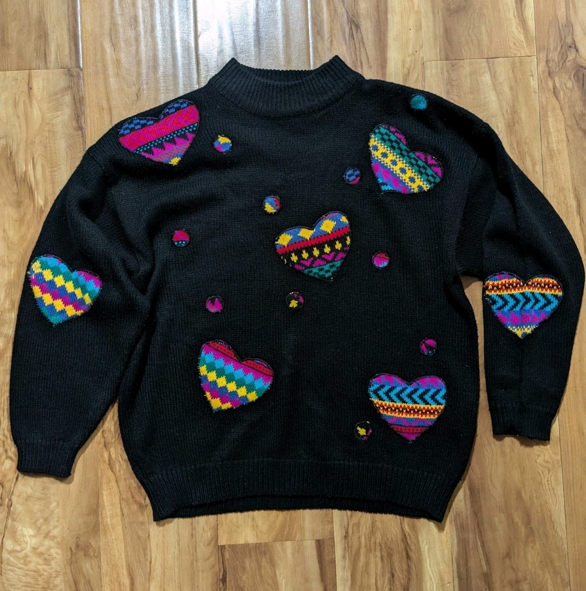 Vintage 80s Glamour Girl Colorful Hearts Sweater