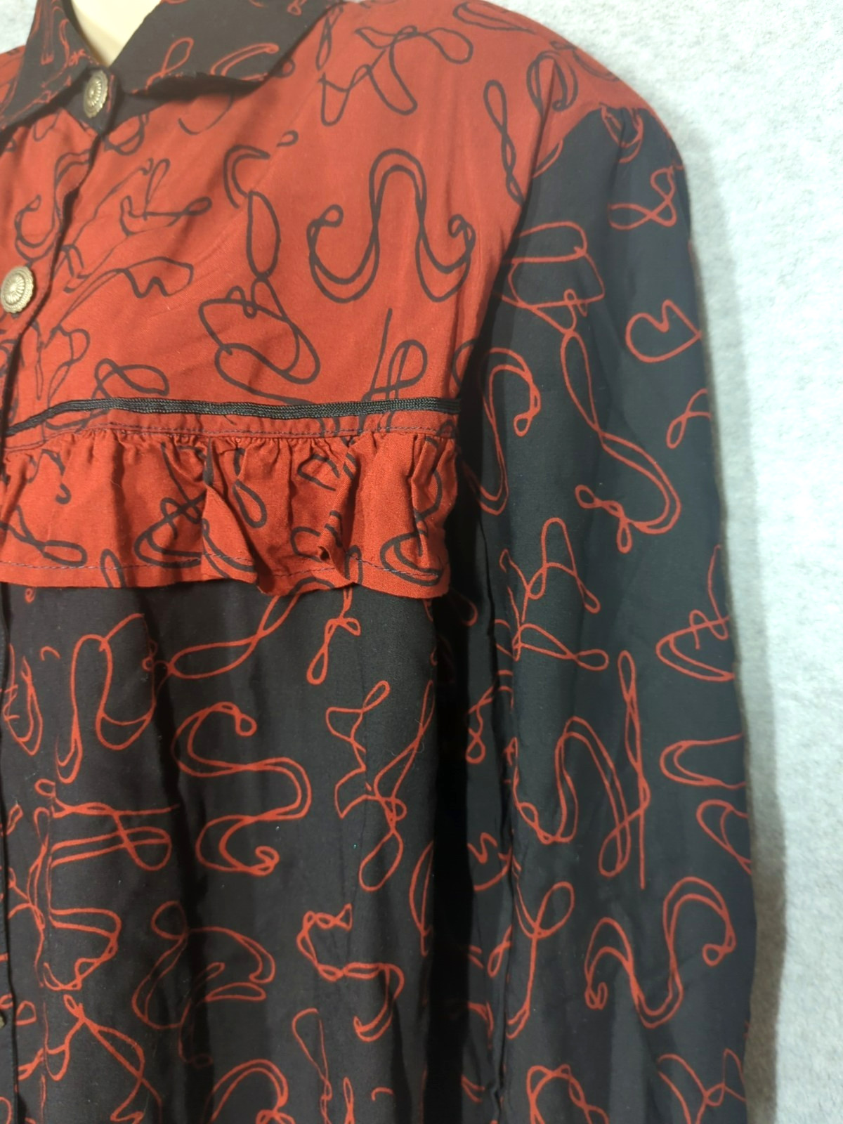 Vtg We Be Bop Shirt Blouse 2X Metal Buttons Western Flair Rodeo Southwest Boho