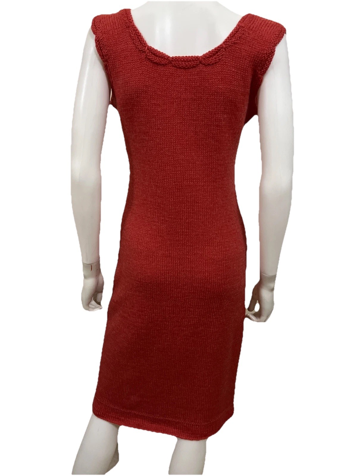 Vintage 1970s Dress Women’s Red Knit Sleeveless Sweater Retro Hippie Boho Geek