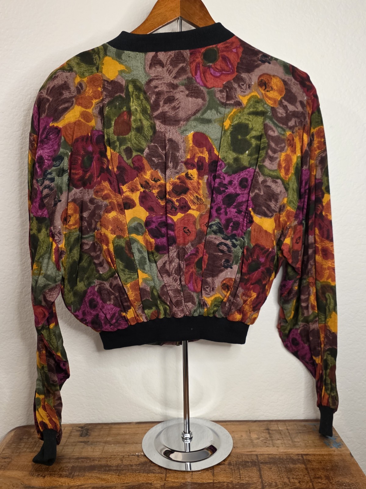 VTG Bonjour International Crop Long Sleeve Jacket Floral Print Large Excellent