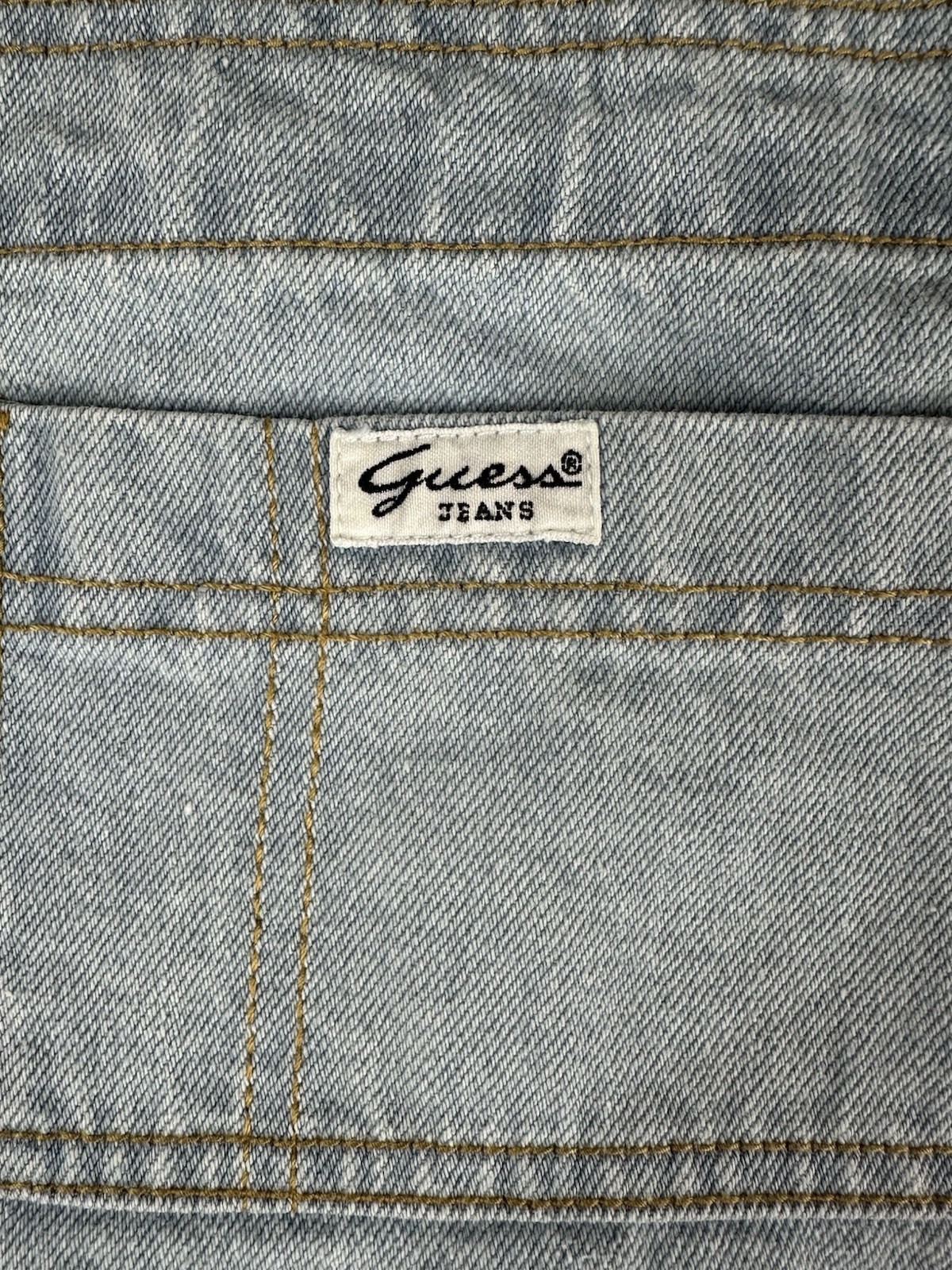 Vintage Guess Denim Overall Light Wash 90s Mini Pinafore Womens Apron Rare