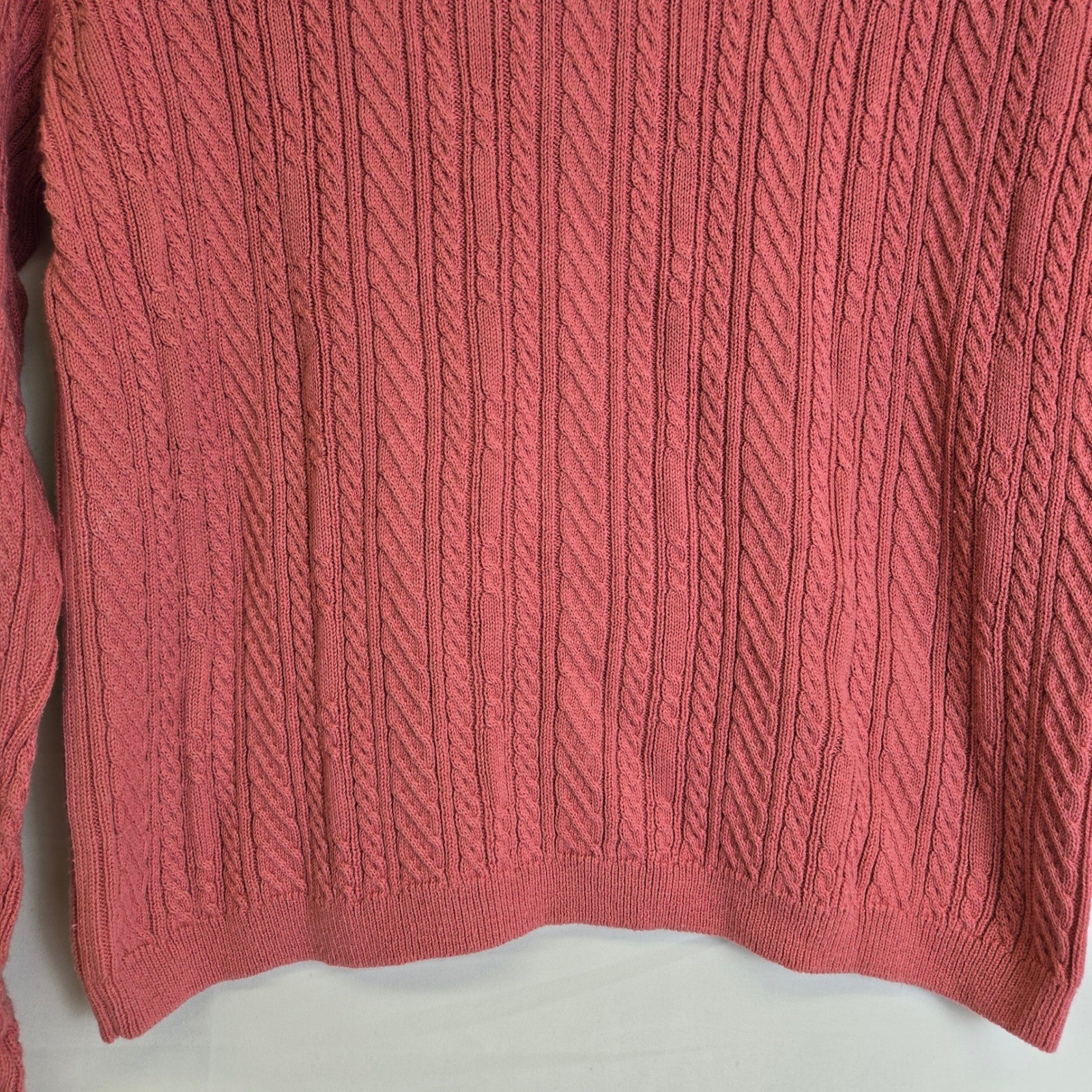 Wainscott 100% Cotton Classic Preppy Cable Knit Sweater, Pink, Medium, Vintage