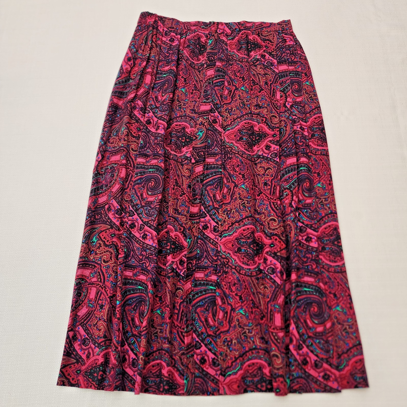 Vintage 80s Pink Paisley Two Piece Sweater Skirt Set Anthony Sicari Size 12
