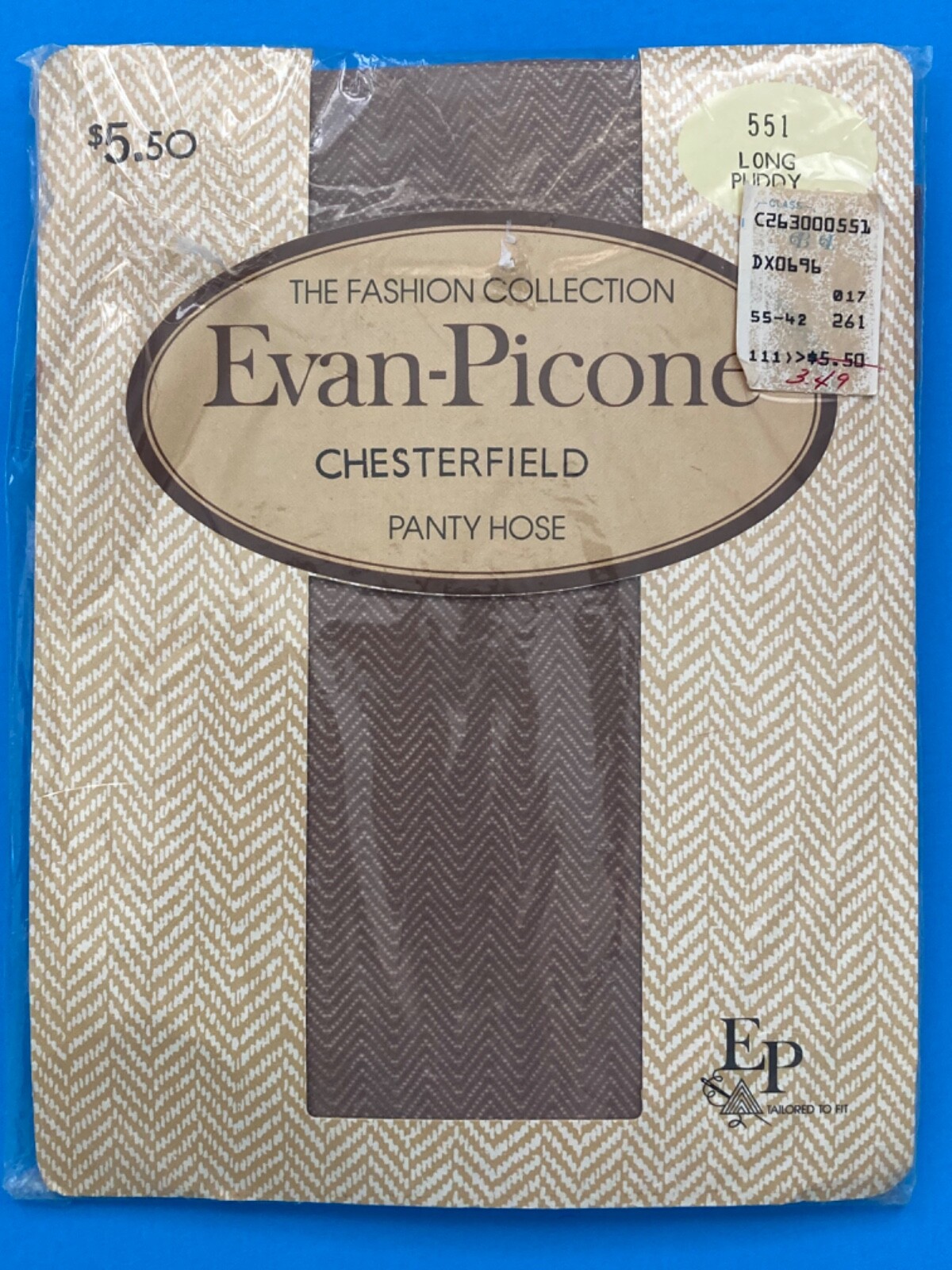 NOS EVAN PICONE CHESTERFIELD HERRING BONE HBT PANTY HOSE NEW VTG 551 LONG PUDDY