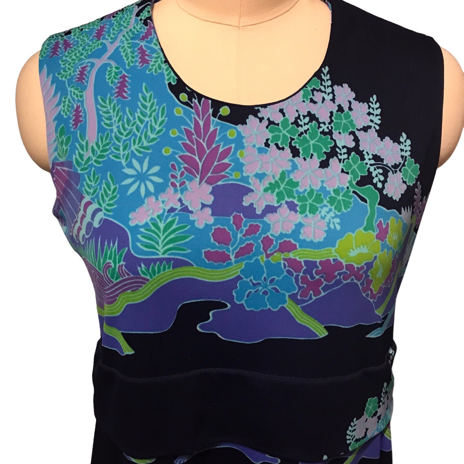 VTG Ja-Na Hawaiian Maxi Dress Blue Floral Birds Tropical Sleeveless Women’s Sz M