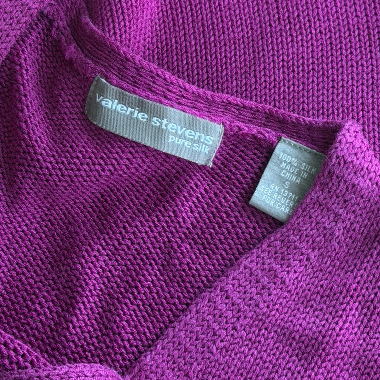Vintage Knit Silk Cardigan Sweater Size Small 90s Magenta Purple 3/4 Sleeve