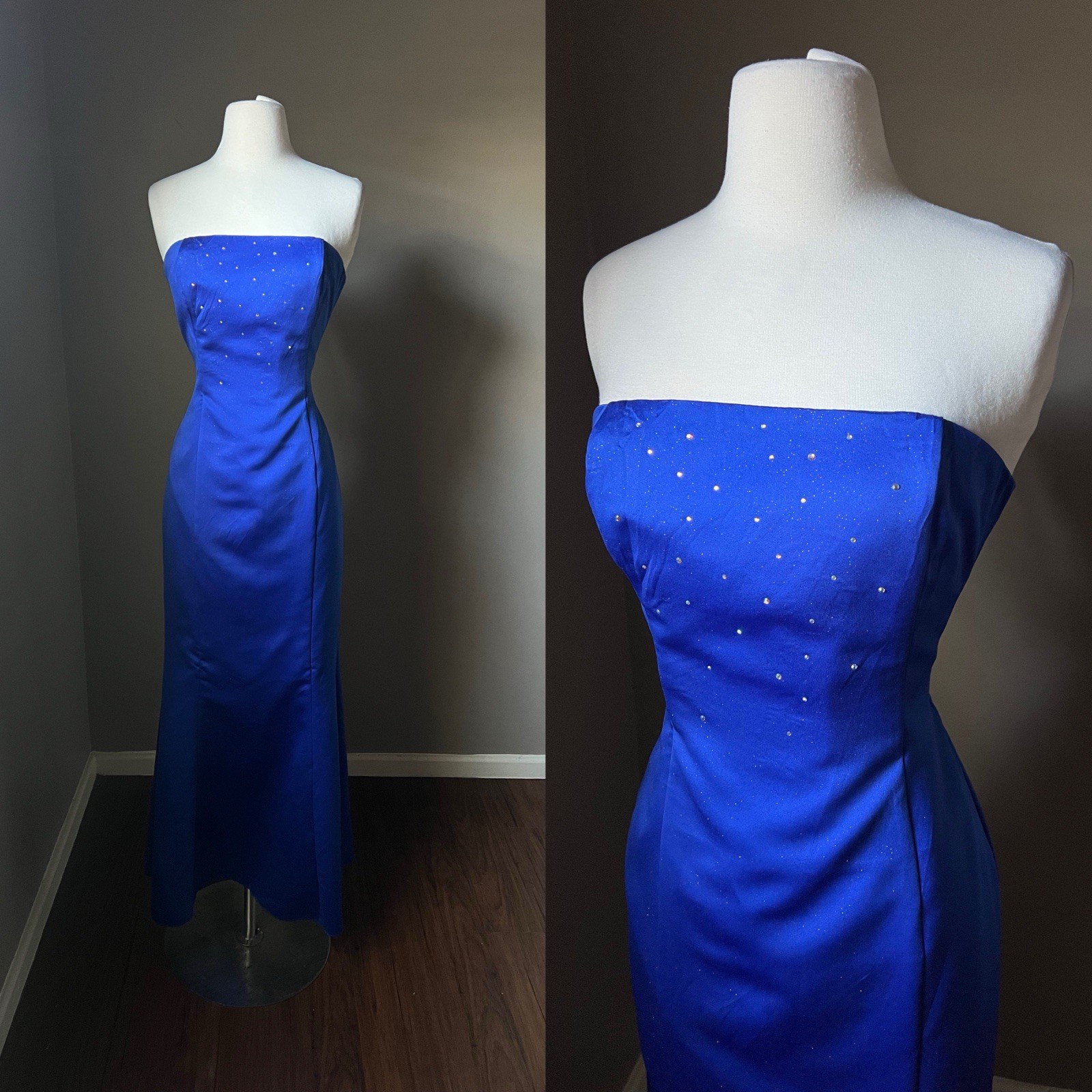 Vintage Jessica McClintock Gunne Sax Dress Sz 7 Blue Fishtail Glitter Tube 90s