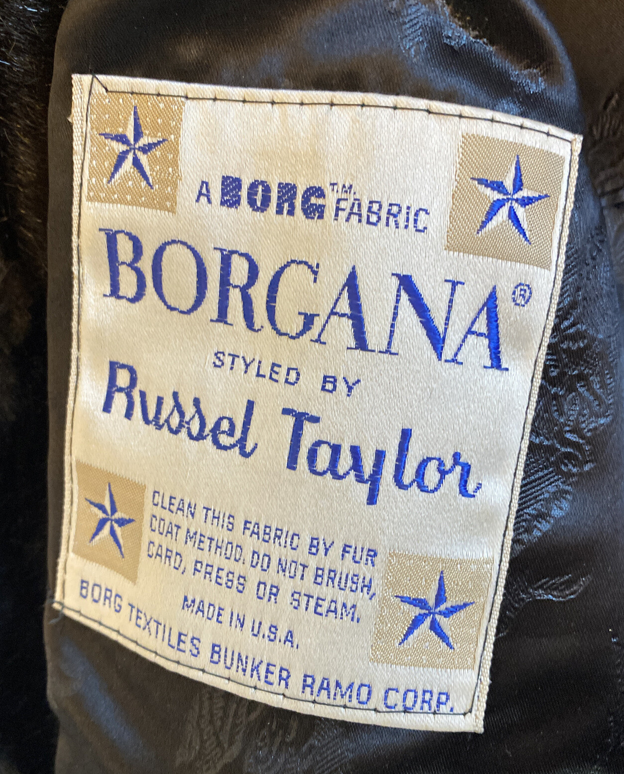 Vtg Borgana Black Faux Fur Coat Sz S Lined Russel Taylor Borg Union Made USA