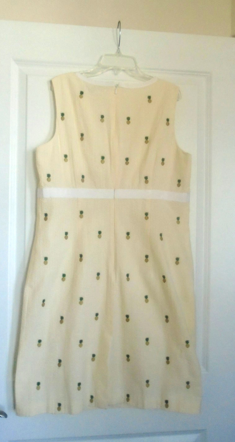 BROOKS BROTHERS Yellow White Seersucker Sheath Sleeveless Dress Lined Size 14!