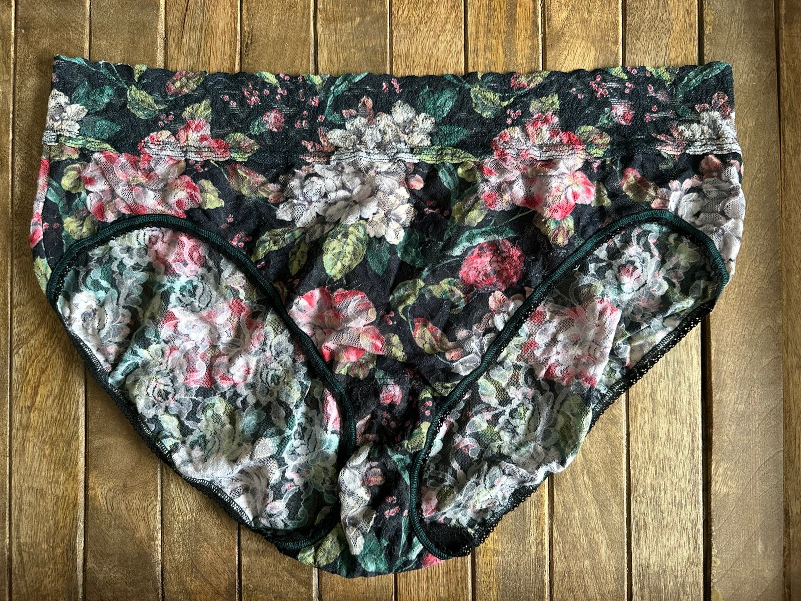 Vtg Hanky Panky 1X Black Lace Floral Coquette Bikini Brief Panties