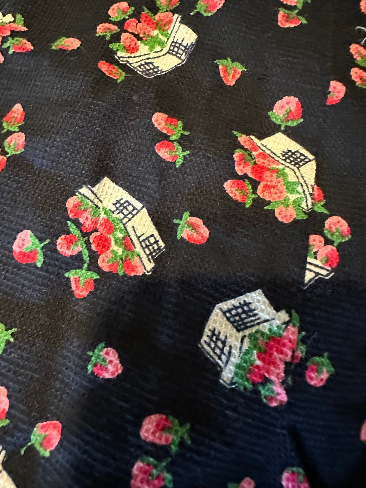 Vintage HERMAN GEIST Black Red Green Strawberry Baskets Cottage Core Skirt 6