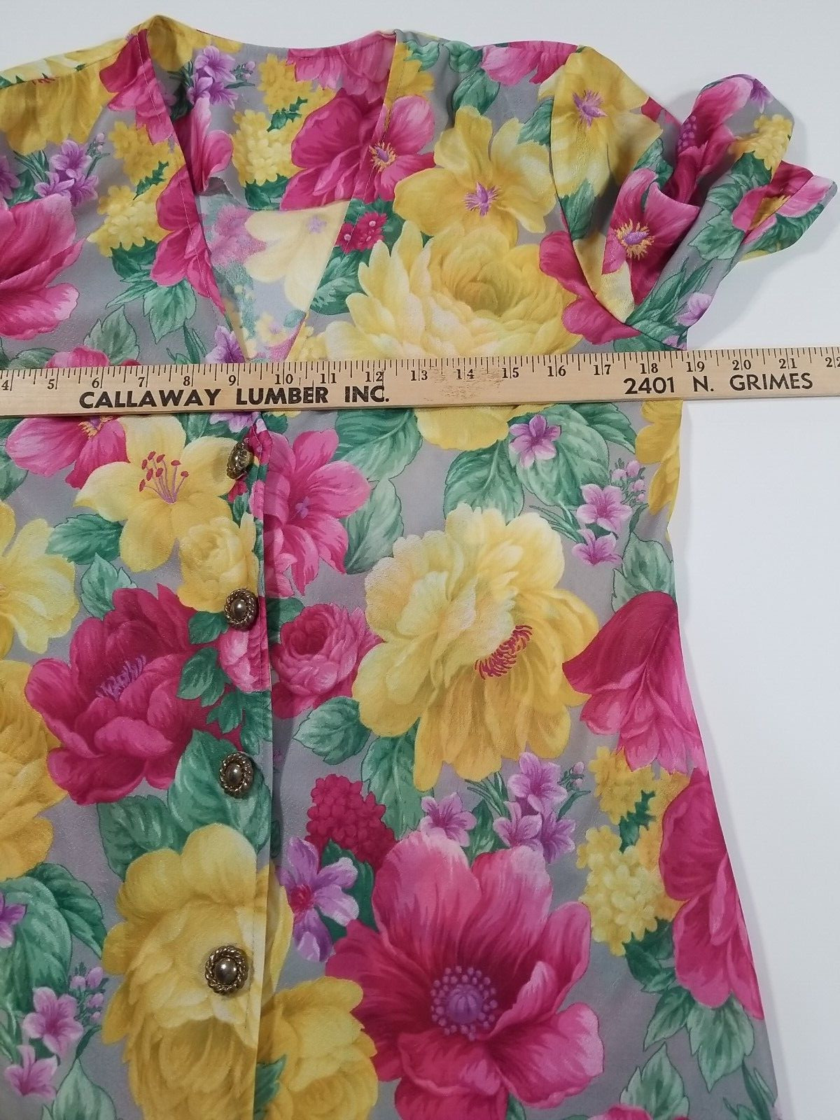 Vintage Womens Dress M/L Two Piece Below Knee Drop Waist Floral Pleated Yellow