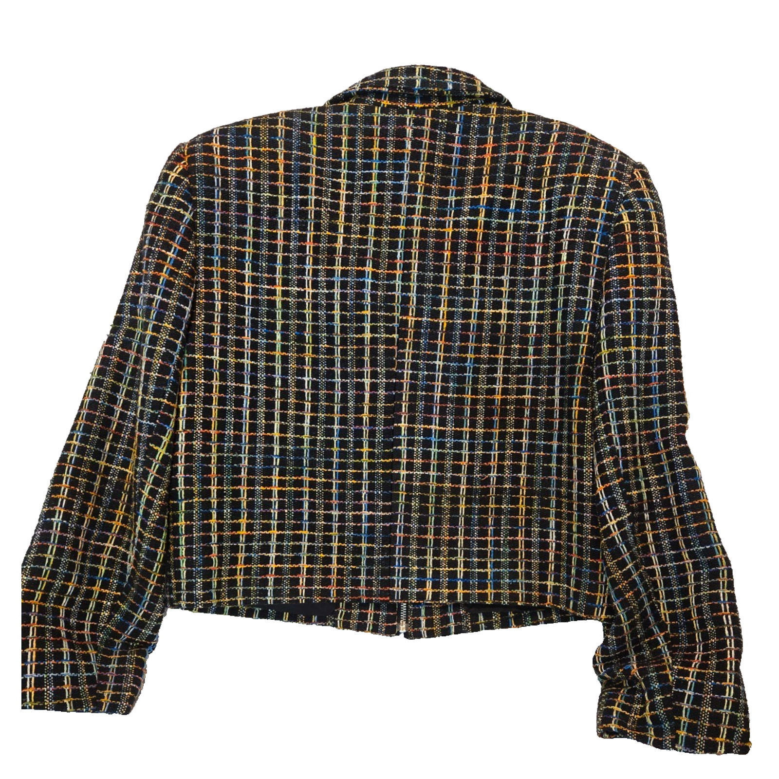 VTG 80s Soiree Handwoven Silk Crop Jacket. Womens L. Vibrant Rainbow Stitching