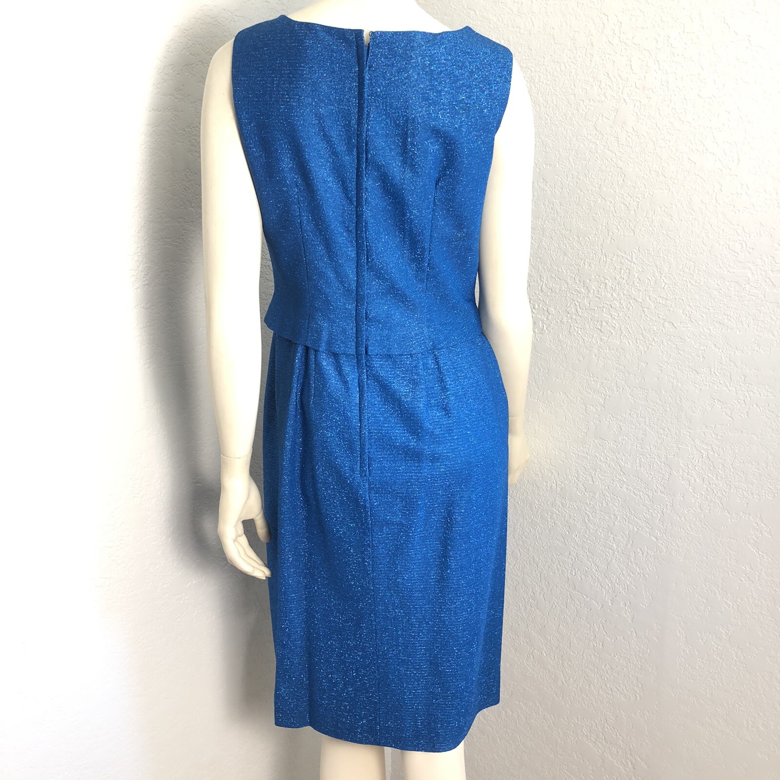 VTG 60s Stephen O’Grady Wiggle Sheath Dress Blue Metallic Sparkle Size 12 Small