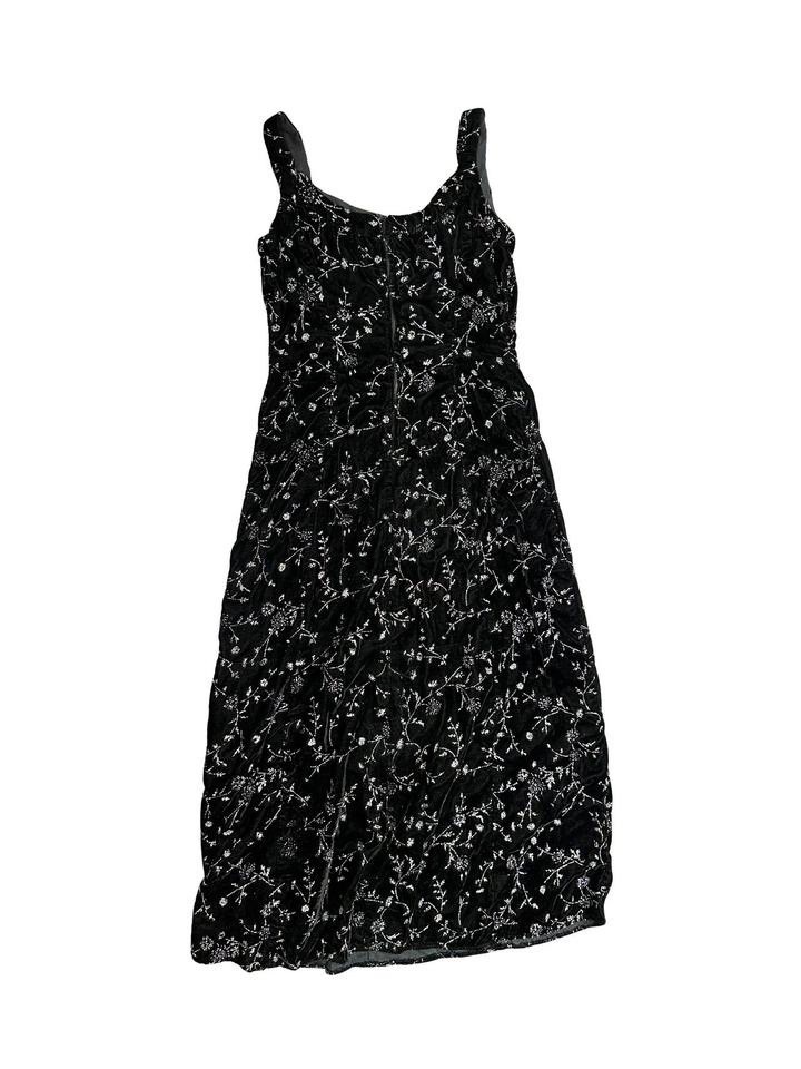 Vintage Handmade Black Velvet Embroidered Midi Dress