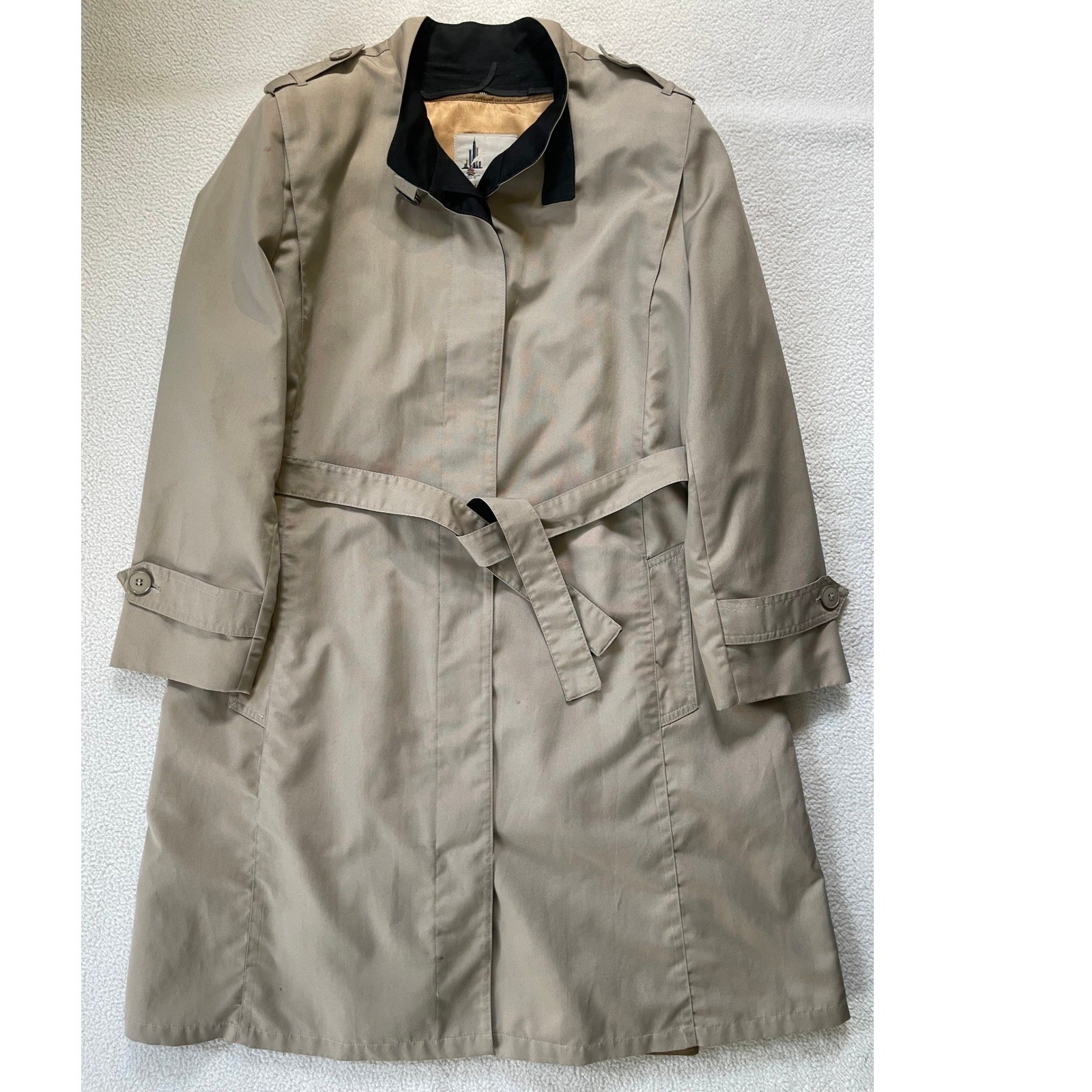 Misty Harbor Womens 14 Reg Trench Coat Beige Vintage Belted ILGWU Made in USA