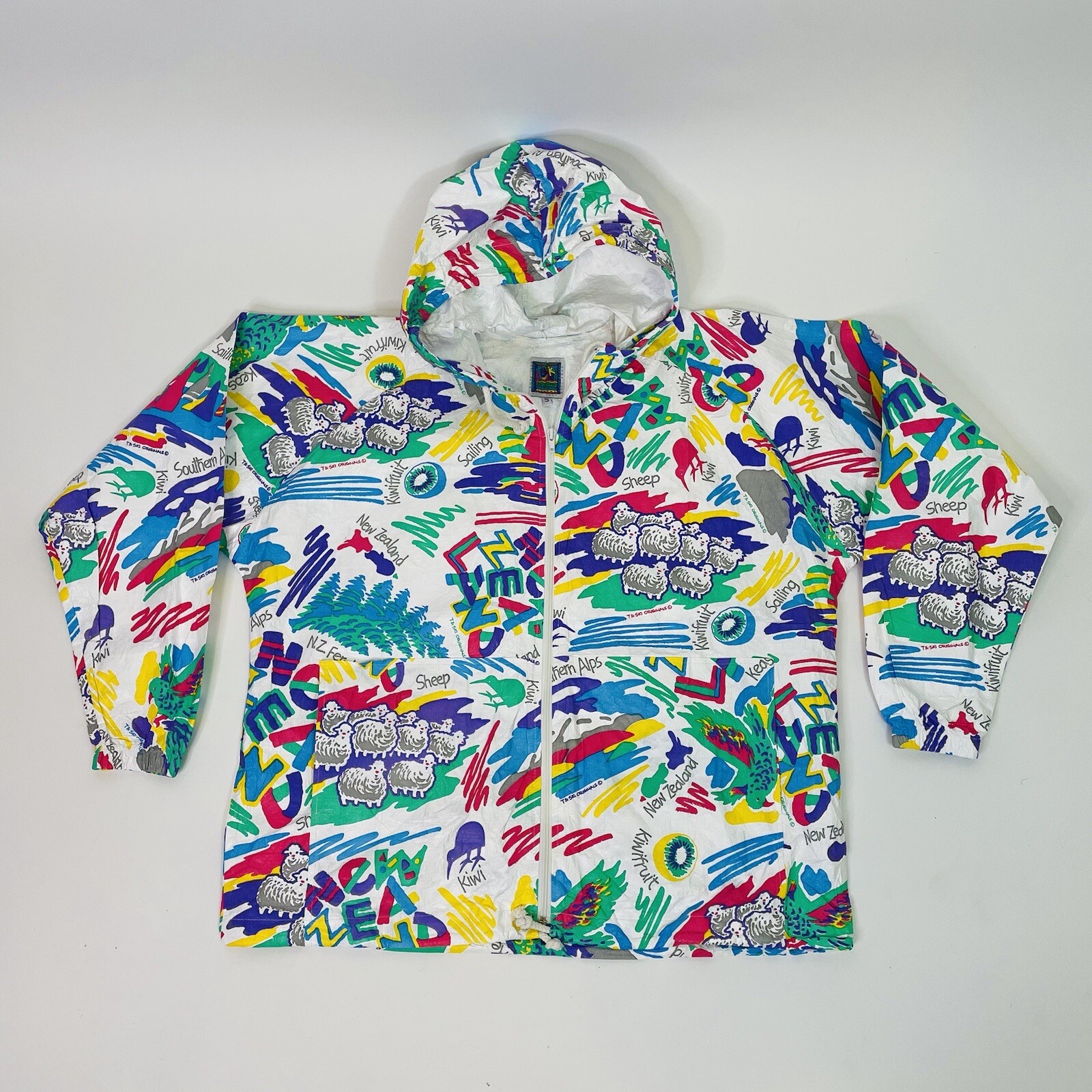 Vintage 80s Sheep New Zealand All Over Print Packable Windbreaker Jacket Small