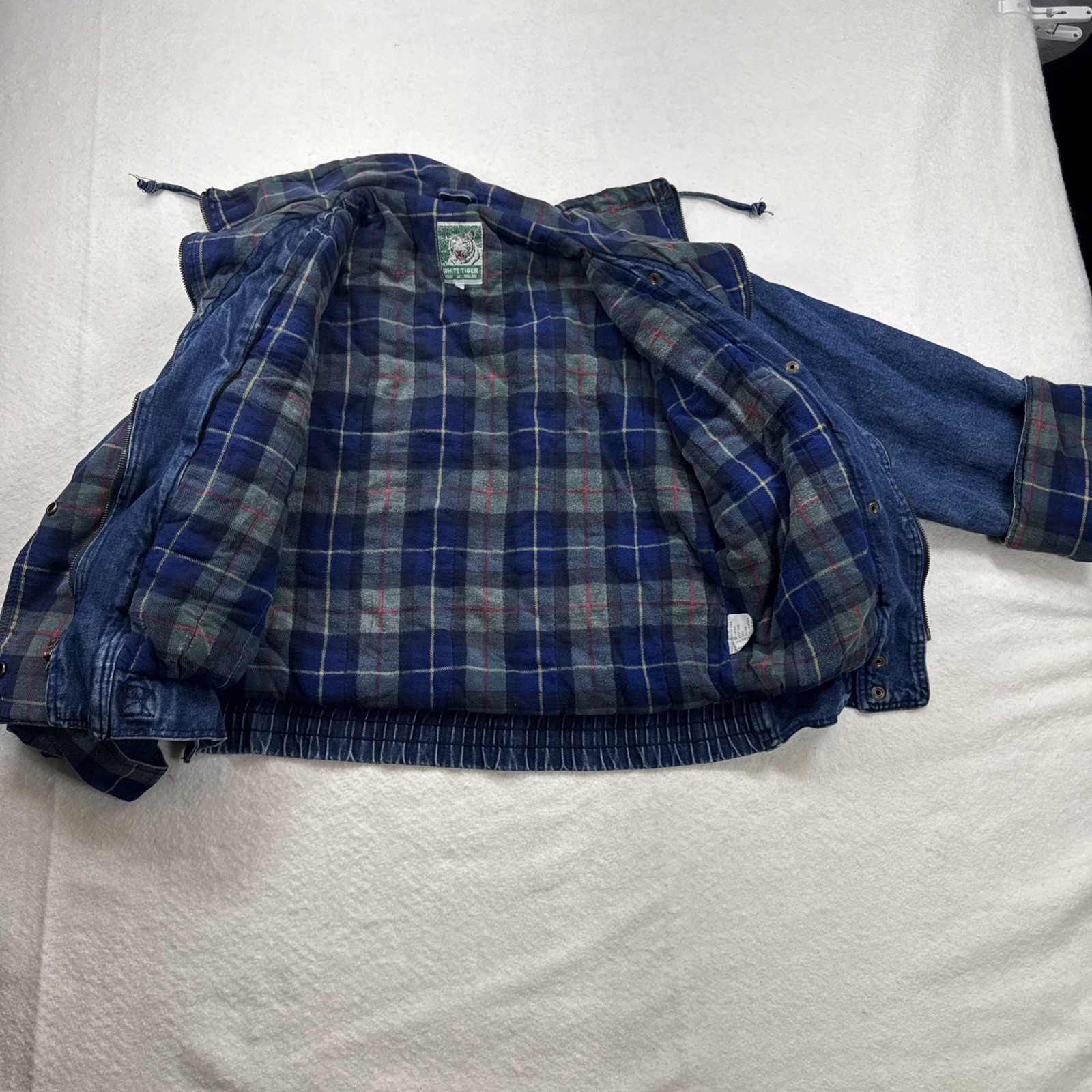 Vintage Jean Oversized Bomber Jacket with Tartan Plaid Lining Boyfriend