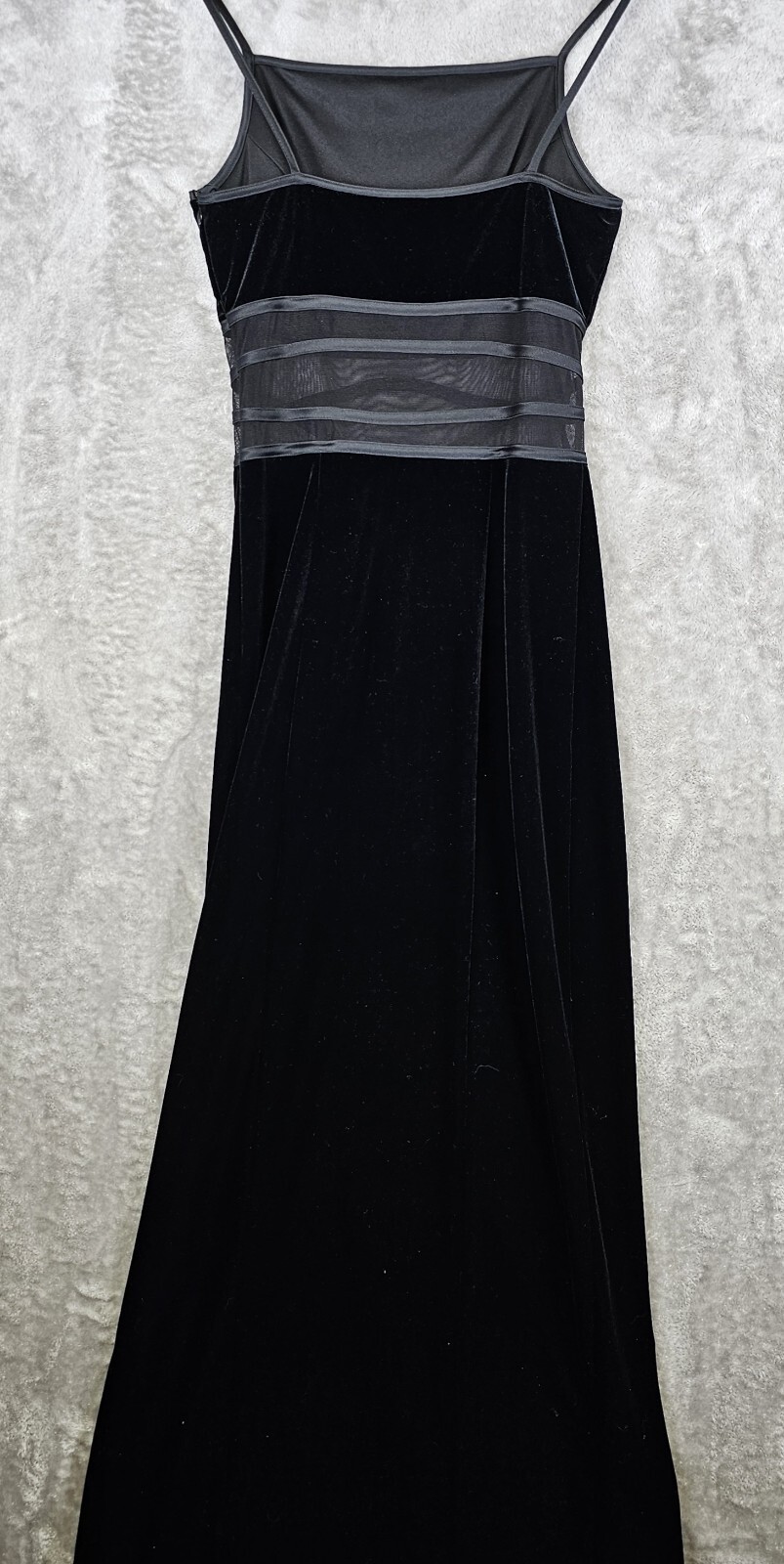 90s Y2K Vintage Bari-Jay Formal Dress Size 6 Maxi Black Velvet Slit Mesh Waist