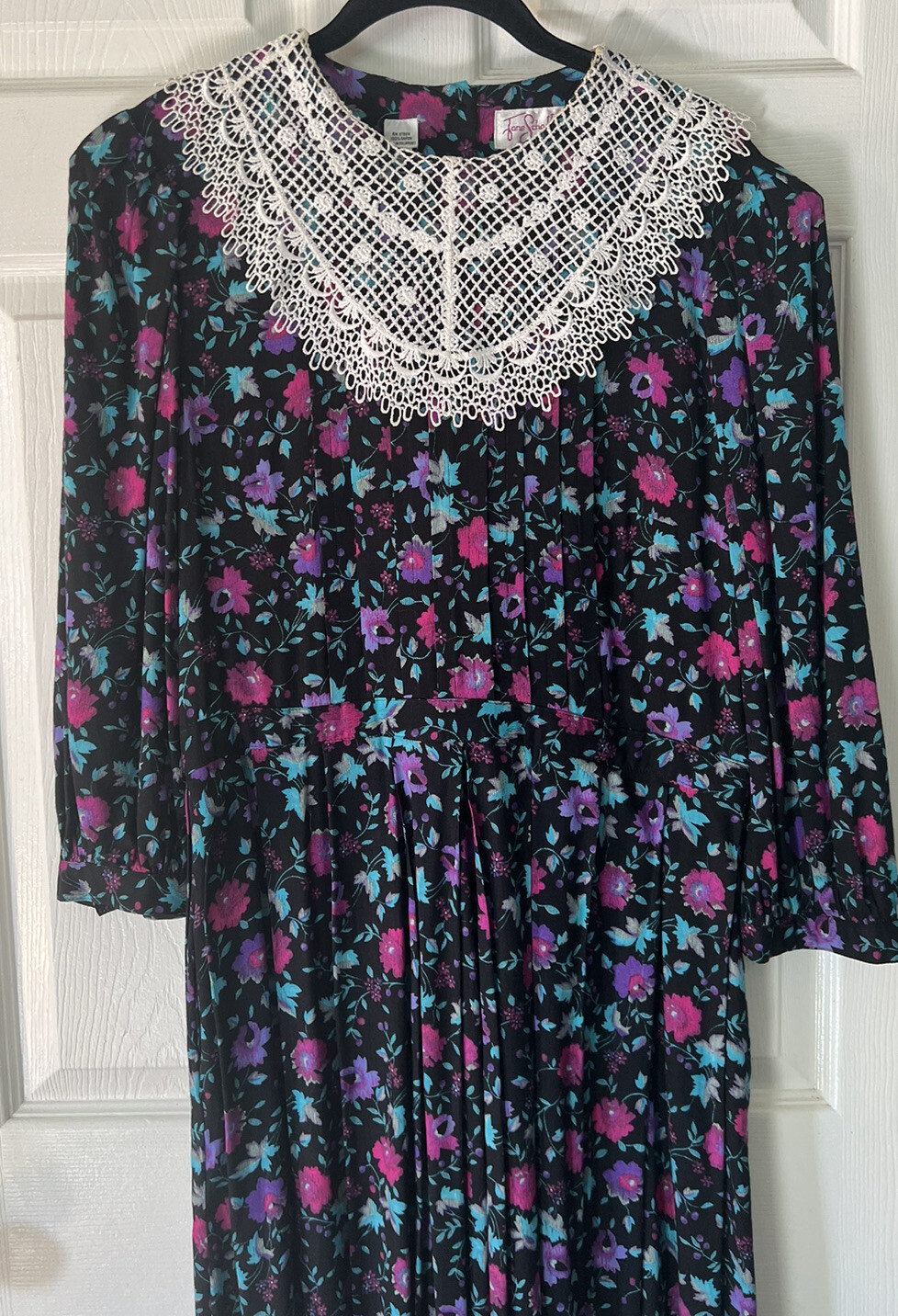 Vintage Jane Schaffhausen Belle France Cottagecore Floral Lace Collar Dress 10