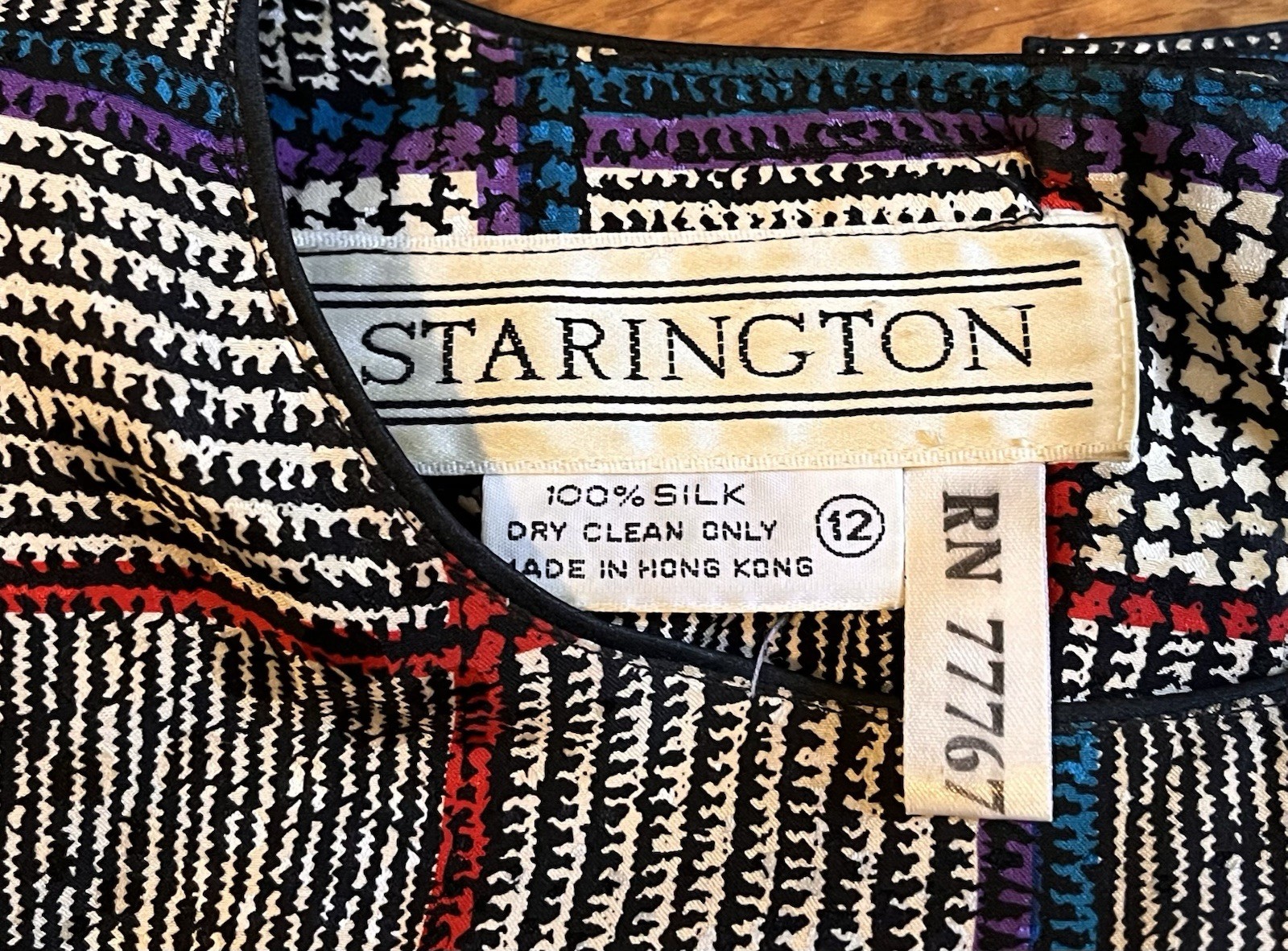 VINTAGE Starington Silk Blouse Skirt Scarf Set Women’s 12 Plaid Grey Blue 80s