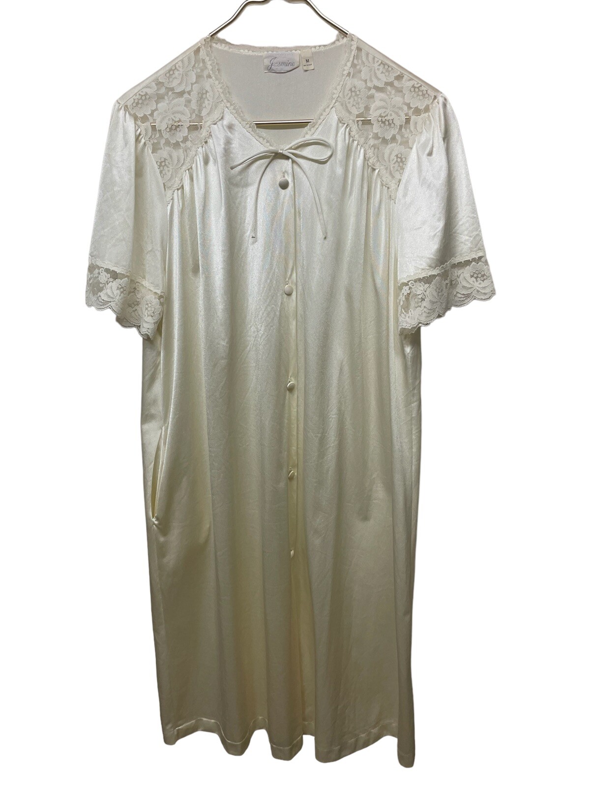 Vtg Jasmine M Short Sleeve Robe Lace Ivory USA Made