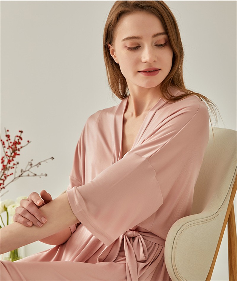 100silk Pajamas Women’s Thin Nightgown V-neck Tie Loungewear Nightdress Bathrobe