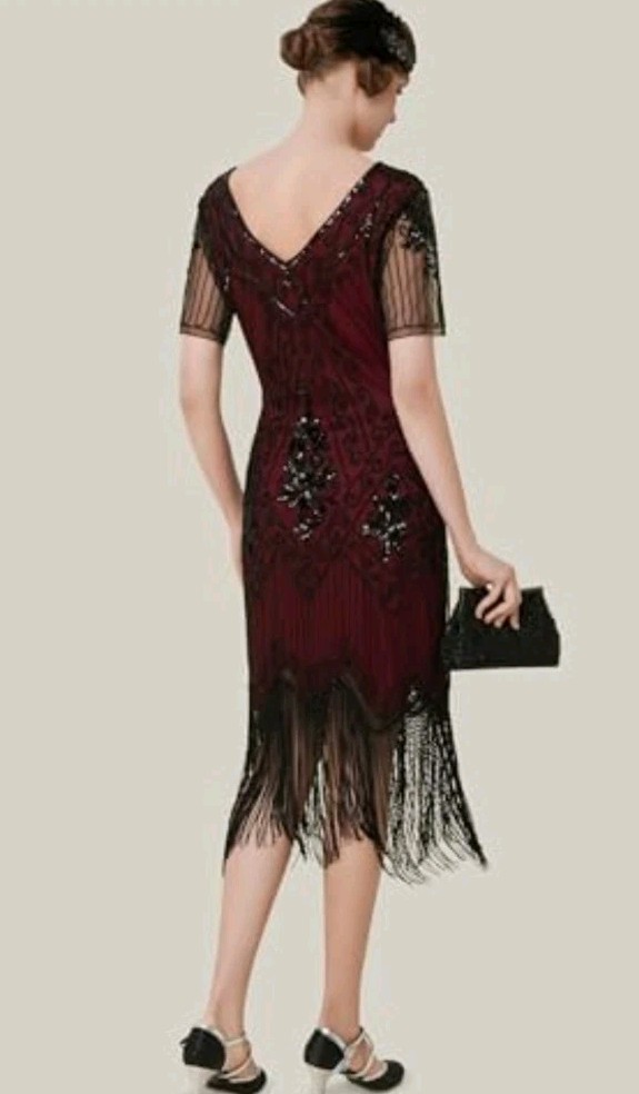 BABEYOND 1920s Art Deco Fringed Sequin Dress Roaring 20s Flapper Fancy Dress XL