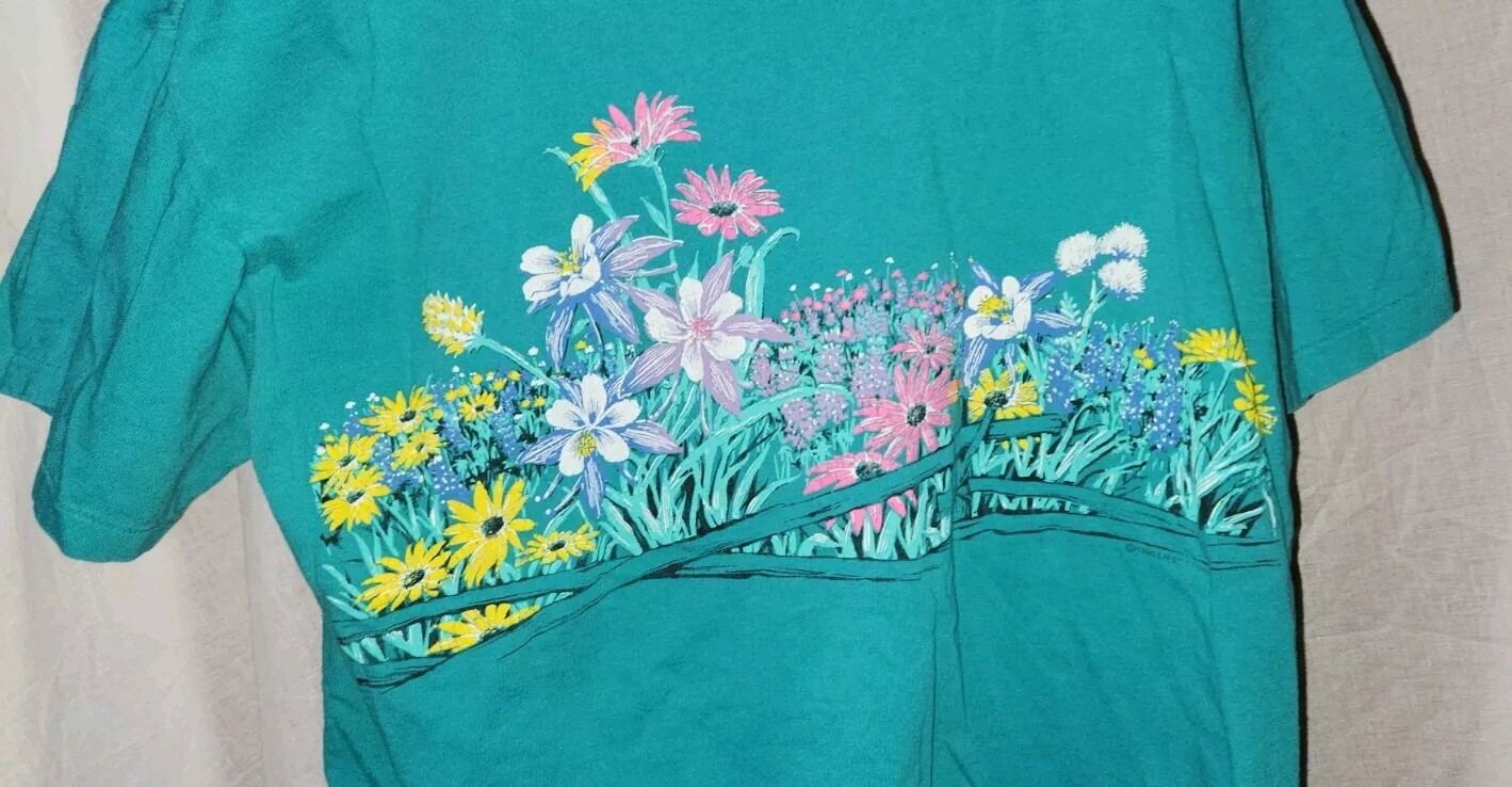 VTG Single Stitch Womens Lifestyles 1990 Tee Oneita USA M Flower Garden Wrap